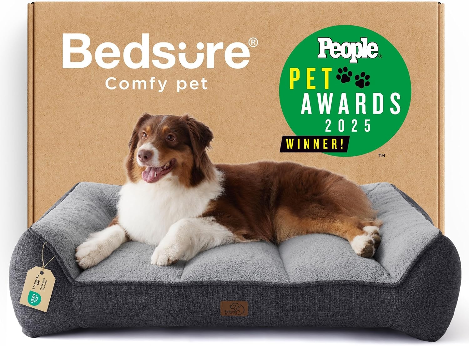 image:imageBedsure SupportMax Extra Thick Orthopedic Dog Bed Medium Size Dog 35 Premium Supportive Couch for Senior Dogs Waterresistant Removable Washable Cover Comfy Pet Sofa with Sherpa GreyGrey