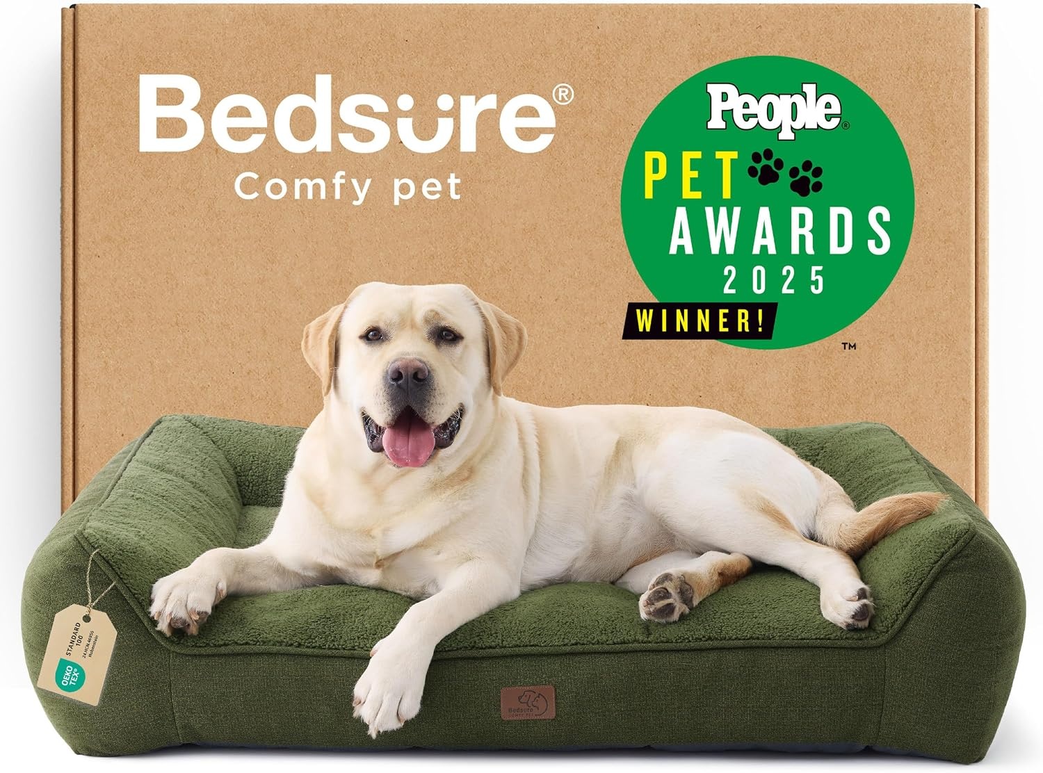 image:imageBedsure SupportMax Extra Thick Orthopedic Dog Bed Medium Size Dog 35 Premium Supportive Couch for Senior Dogs Waterresistant Removable Washable Cover Comfy Pet Sofa with Sherpa GreyDark Green