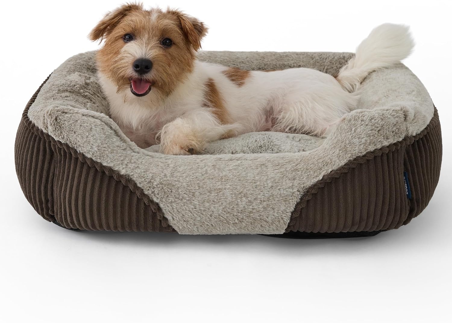 image:imageBedsure Washable Dog Bed Medium Size Dog Rectangle Big Pet Bed30x24x8in Soft Comfy Corduroy FleeceFaux Fur PlushNonskid BottomSuitable for Dogs Up to 35lbsGreyBrown