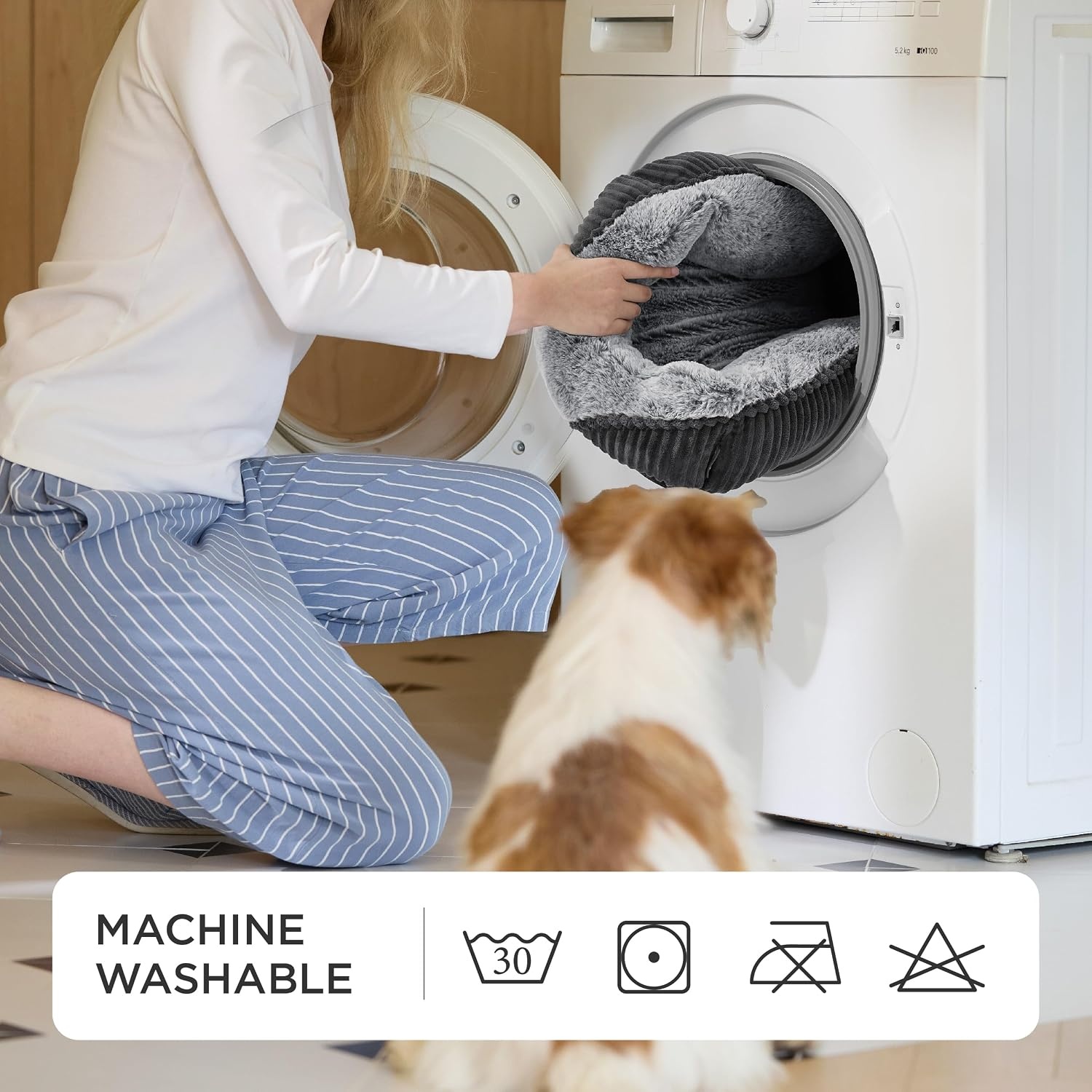 image:imageBedsure Washable Dog Bed Medium Size Dog Rectangle Big Pet Bed30x24x8in Soft Comfy Corduroy FleeceFaux Fur PlushNonskid BottomSuitable for Dogs Up to 35lbsGreyGrey