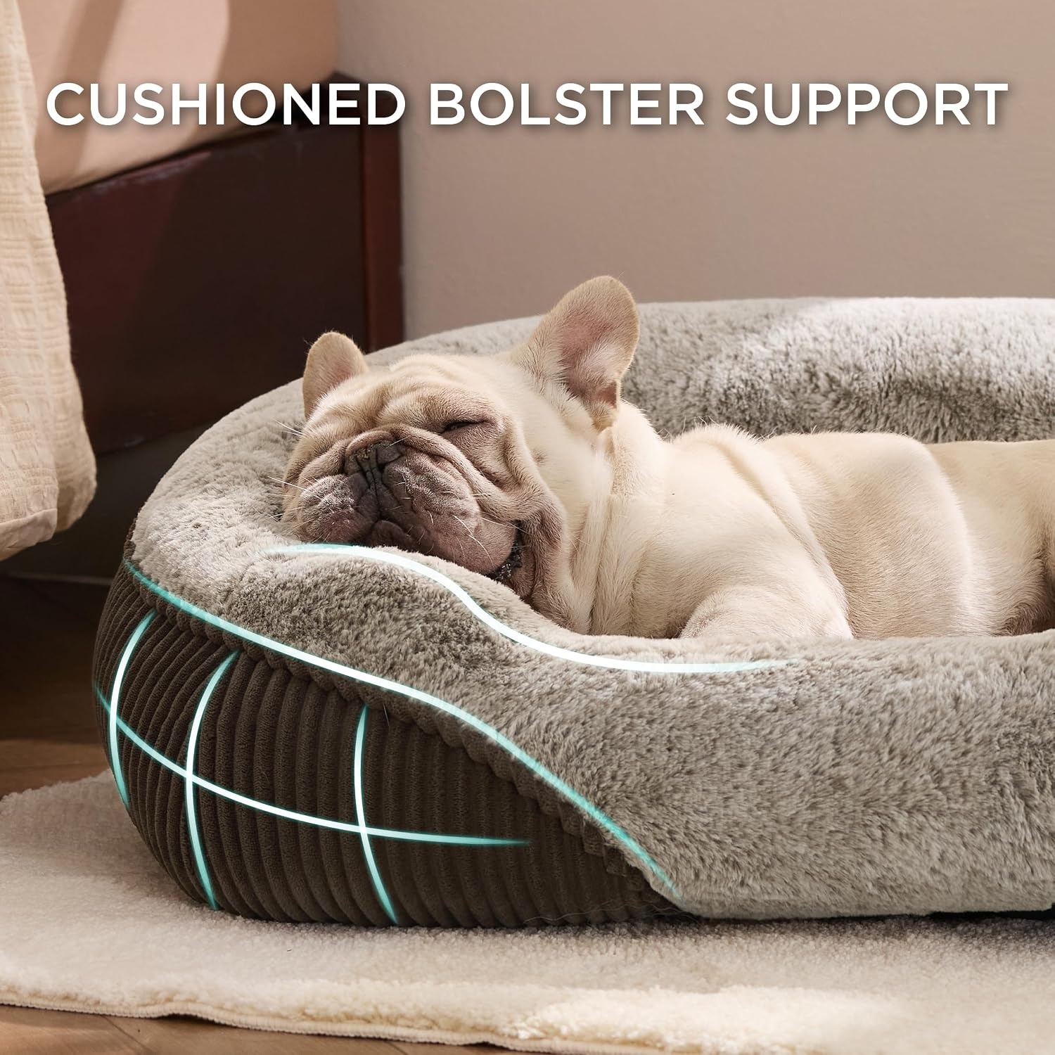 image:imageBedsure Washable Dog Bed Medium Size Dog Rectangle Big Pet Bed30x24x8in Soft Comfy Corduroy FleeceFaux Fur PlushNonskid BottomSuitable for Dogs Up to 35lbsGreyBrown
