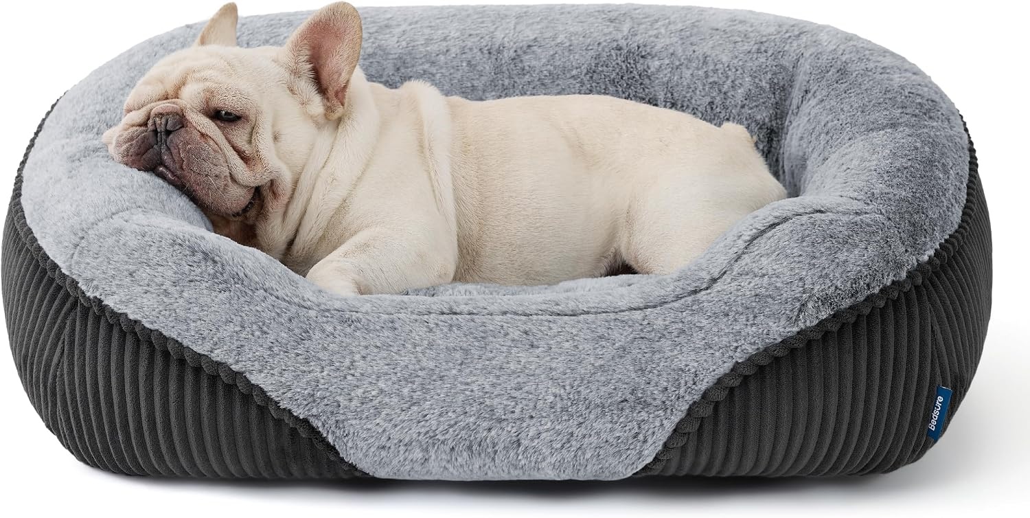 image:imageBedsure Washable Dog Bed Medium Size Dog Rectangle Big Pet Bed30x24x8in Soft Comfy Corduroy FleeceFaux Fur PlushNonskid BottomSuitable for Dogs Up to 35lbsGreyGrey