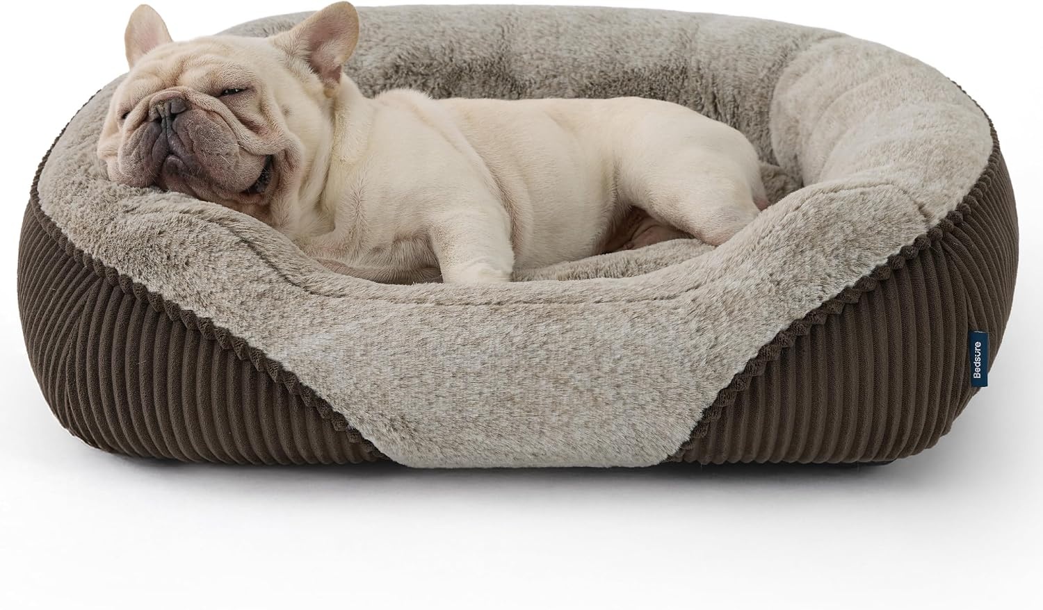 image:imageBedsure Washable Dog Bed Medium Size Dog Rectangle Big Pet Bed30x24x8in Soft Comfy Corduroy FleeceFaux Fur PlushNonskid BottomSuitable for Dogs Up to 35lbsGreyBrown