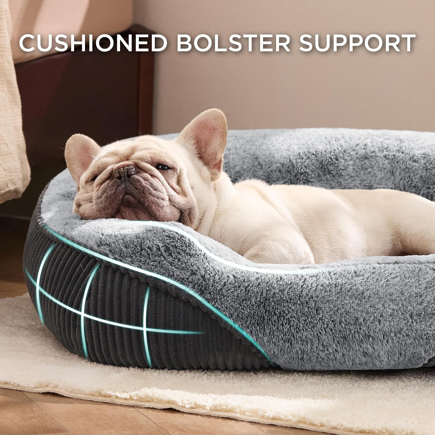 image:imageBedsure Washable Dog Bed Medium Size Dog Rectangle Big Pet Bed30x24x8in Soft Comfy Corduroy FleeceFaux Fur PlushNonskid BottomSuitable for Dogs Up to 35lbsGreyGrey