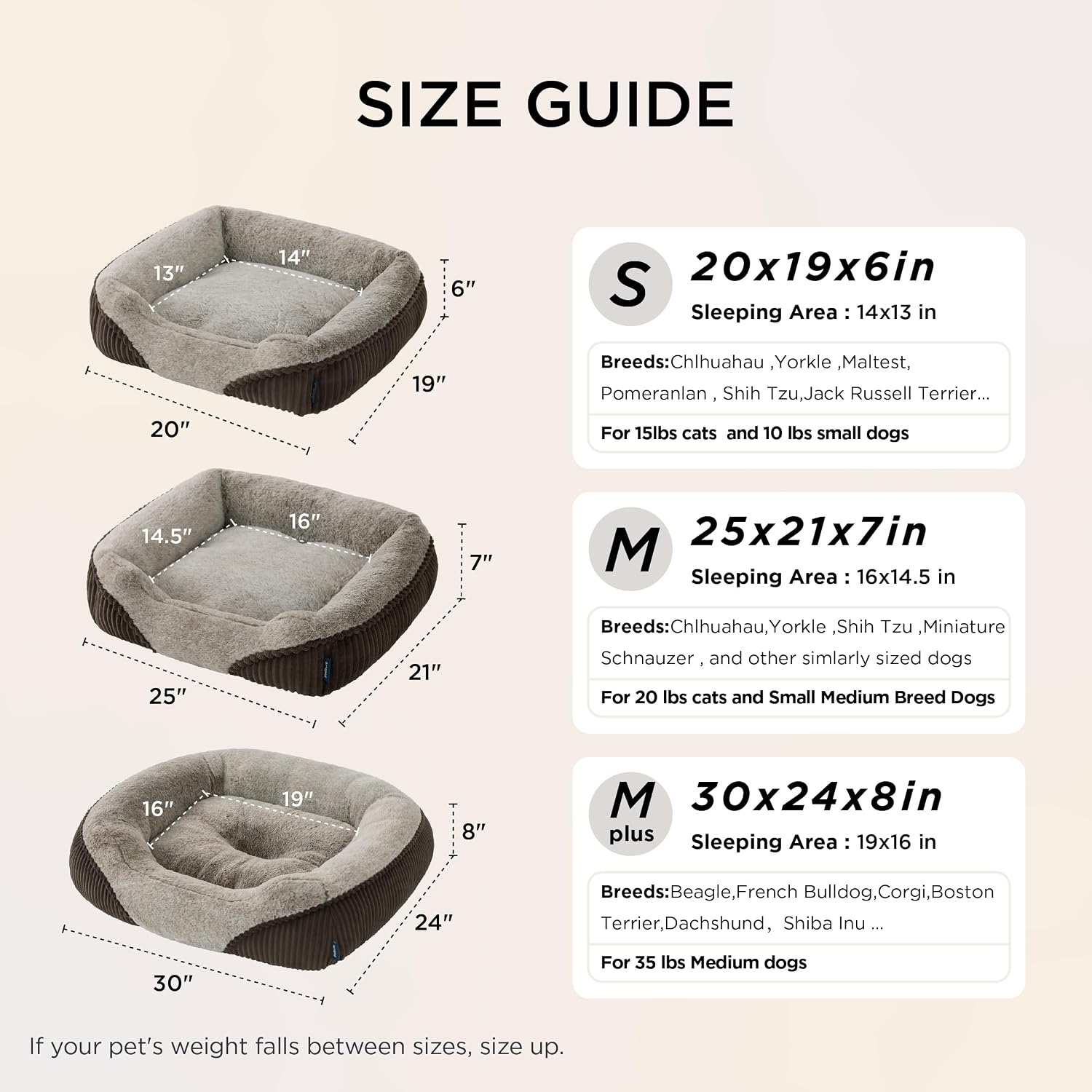 image:imageBedsure Washable Dog Bed Medium Size Dog Rectangle Big Pet Bed30x24x8in Soft Comfy Corduroy FleeceFaux Fur PlushNonskid BottomSuitable for Dogs Up to 35lbsGreyBrown