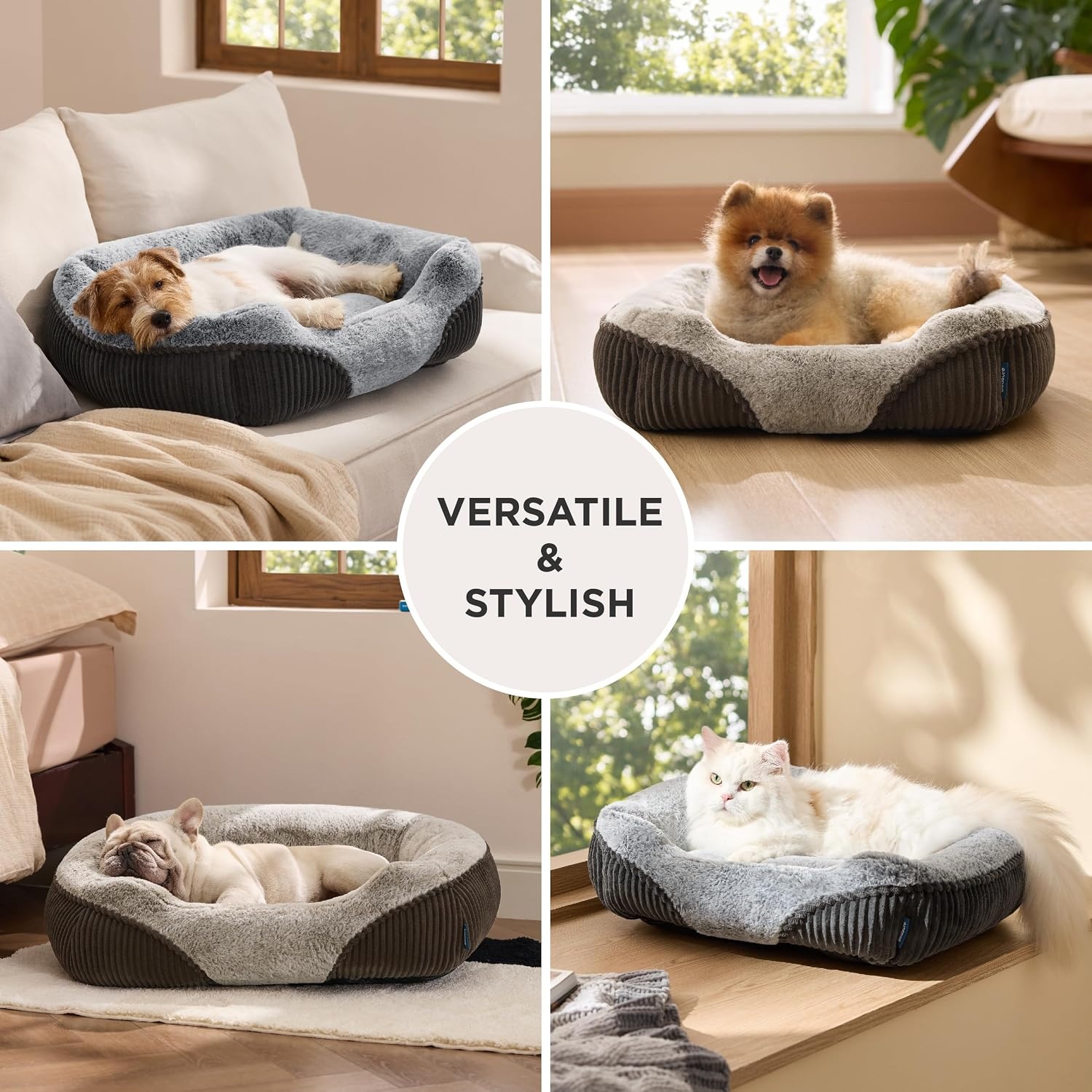 image:imageBedsure Washable Dog Bed Medium Size Dog Rectangle Big Pet Bed30x24x8in Soft Comfy Corduroy FleeceFaux Fur PlushNonskid BottomSuitable for Dogs Up to 35lbsGreyGrey