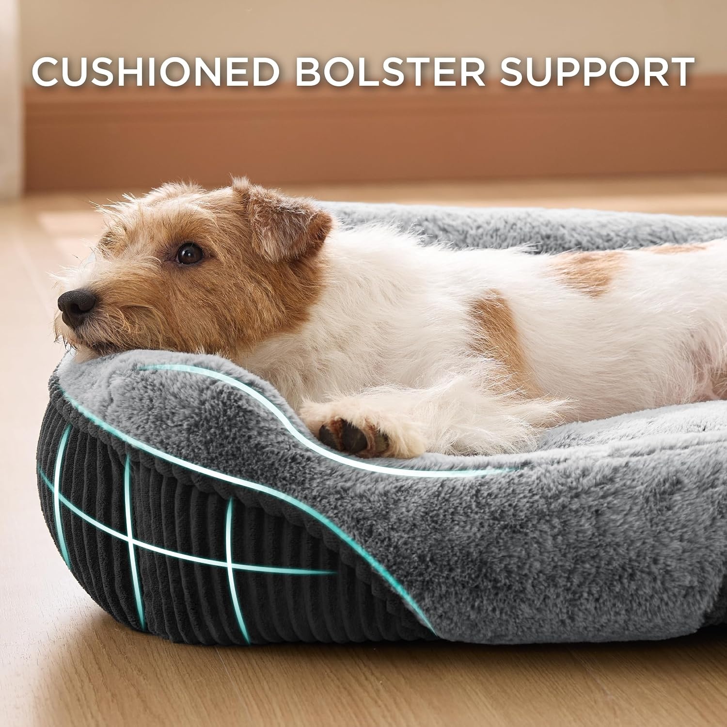 image:imageBedsure Washable Dog Bed Medium Size Dog Rectangle Big Pet Bed30x24x8in Soft Comfy Corduroy FleeceFaux Fur PlushNonskid BottomSuitable for Dogs Up to 35lbsGreyGrey