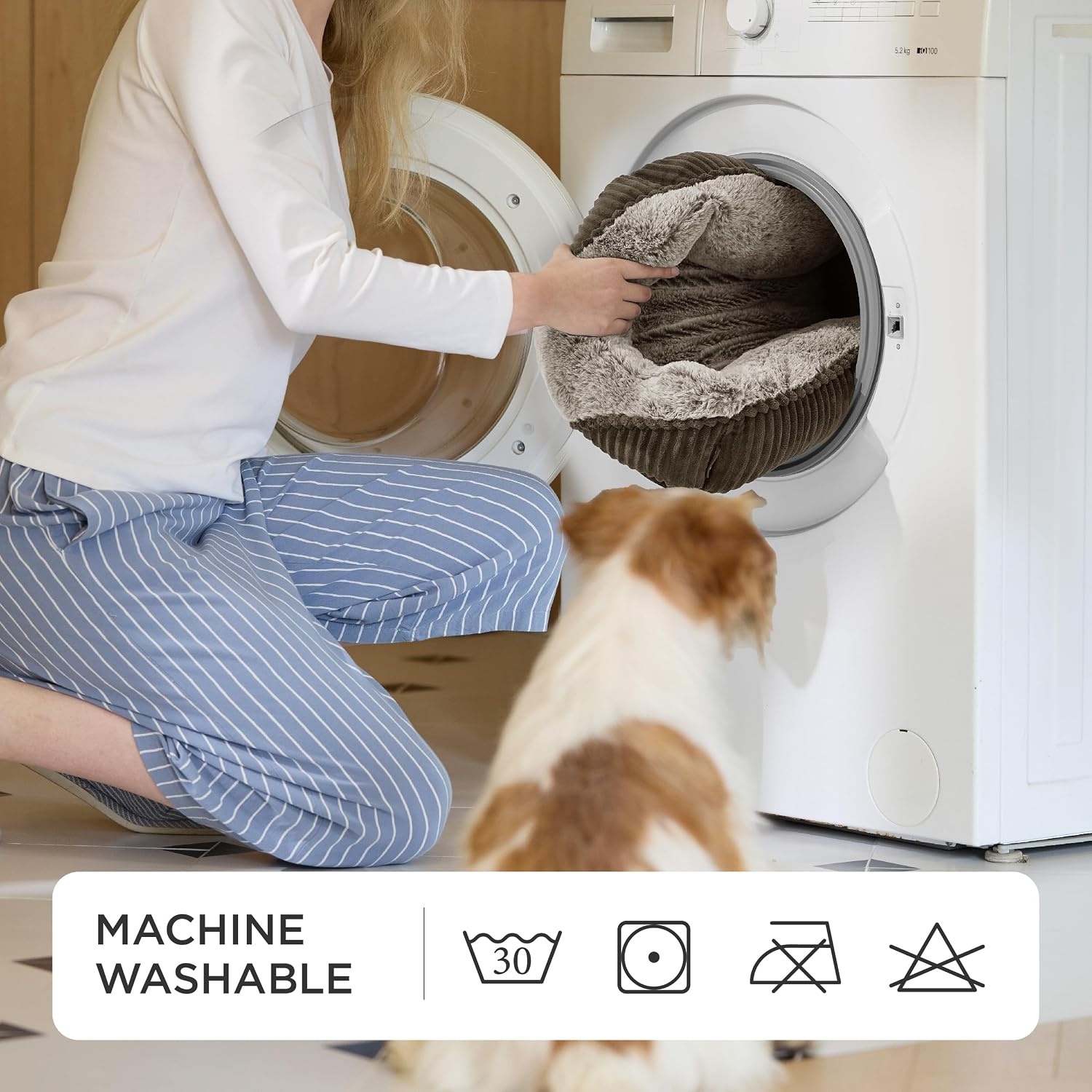 image:imageBedsure Washable Dog Bed Medium Size Dog Rectangle Big Pet Bed30x24x8in Soft Comfy Corduroy FleeceFaux Fur PlushNonskid BottomSuitable for Dogs Up to 35lbsGreyBrown