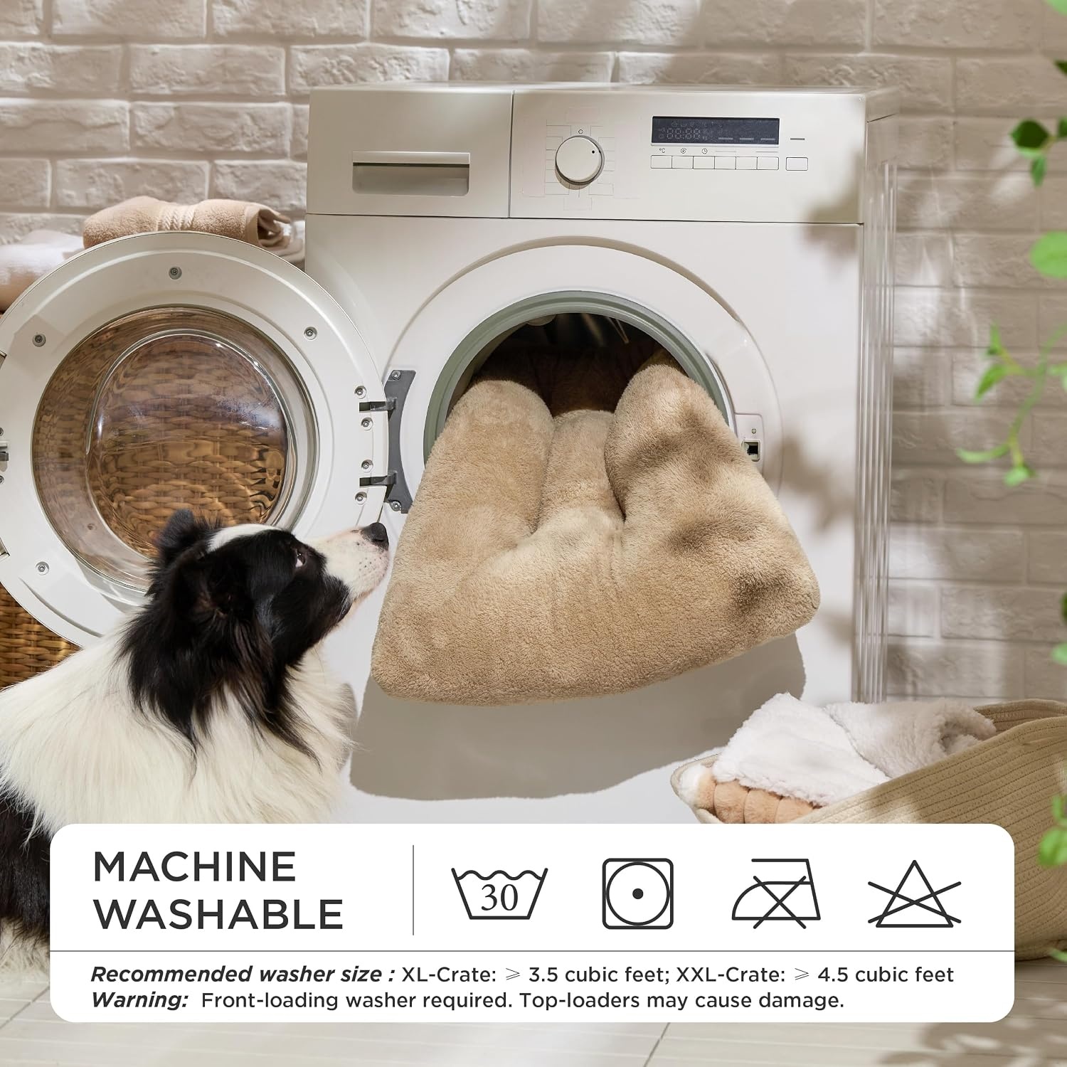 image:imageBedsure Washable XL Dog Bed for Crate Comfort Fluffy Pet Pillow 41x27 Plush Kennel Pad Ultra Soft PP Cotton NonSlip Bottom Machine Washable Pet Sleeping Mat Dark GrayBrown
