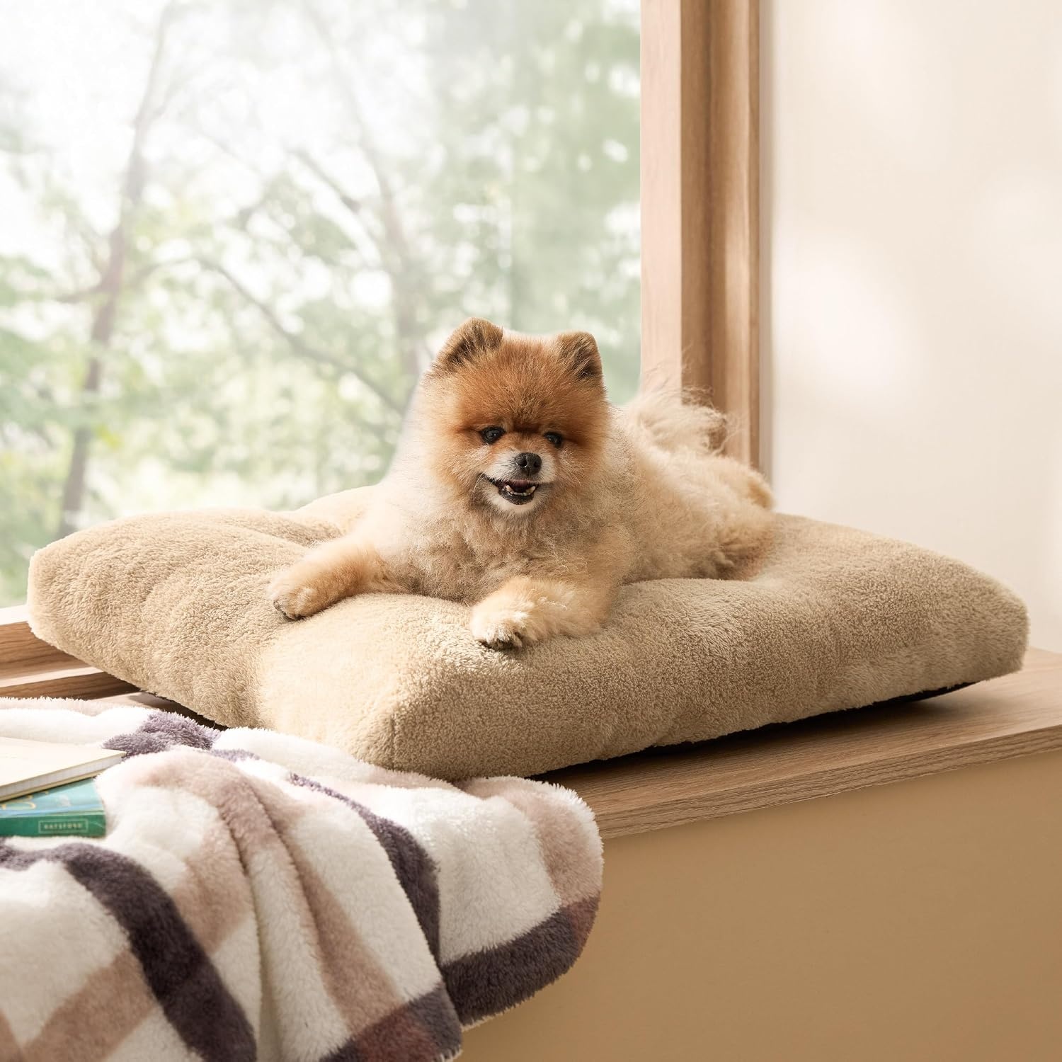 image:imageBedsure Washable XL Dog Bed for Crate Comfort Fluffy Pet Pillow 41x27 Plush Kennel Pad Ultra Soft PP Cotton NonSlip Bottom Machine Washable Pet Sleeping Mat Dark GrayBrown