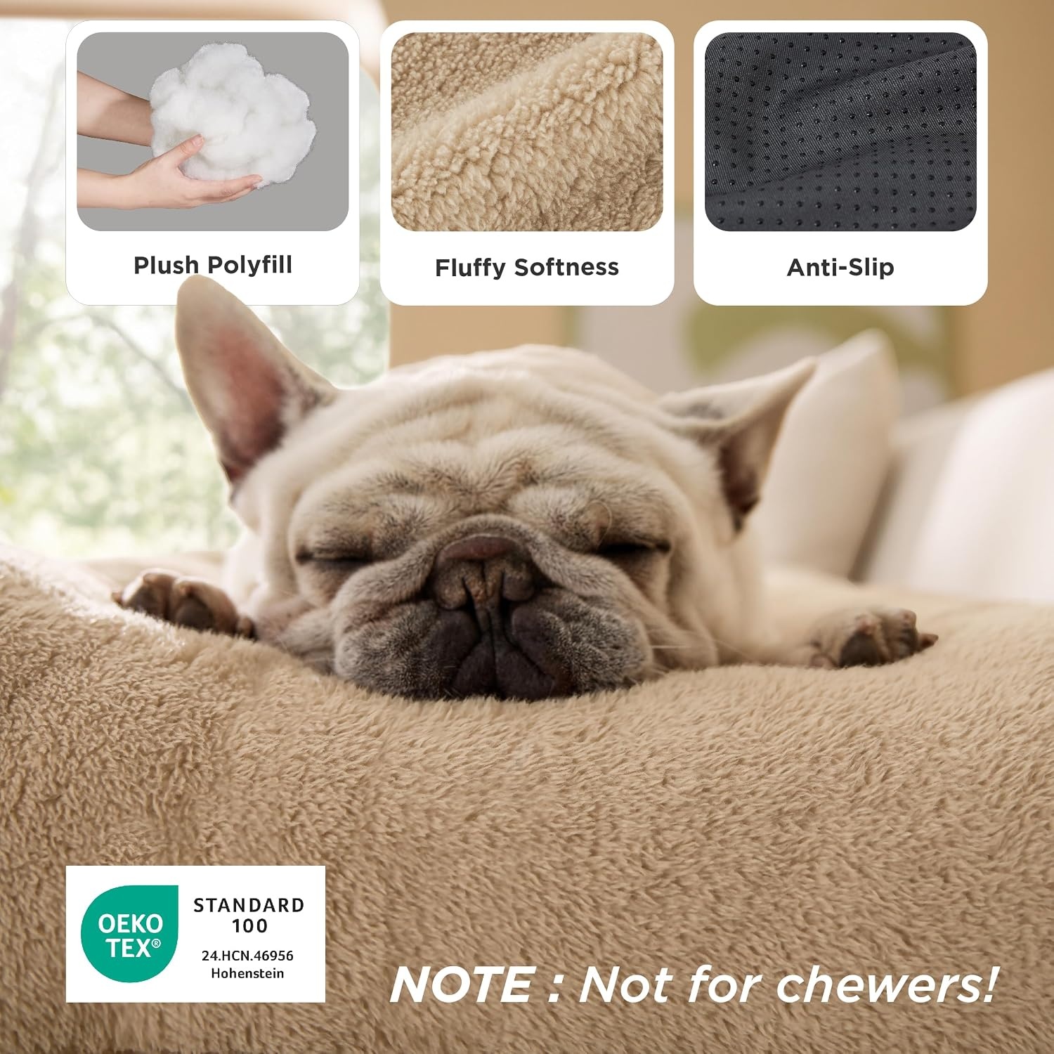 image:imageBedsure Washable XL Dog Bed for Crate Comfort Fluffy Pet Pillow 41x27 Plush Kennel Pad Ultra Soft PP Cotton NonSlip Bottom Machine Washable Pet Sleeping Mat Dark GrayBrown