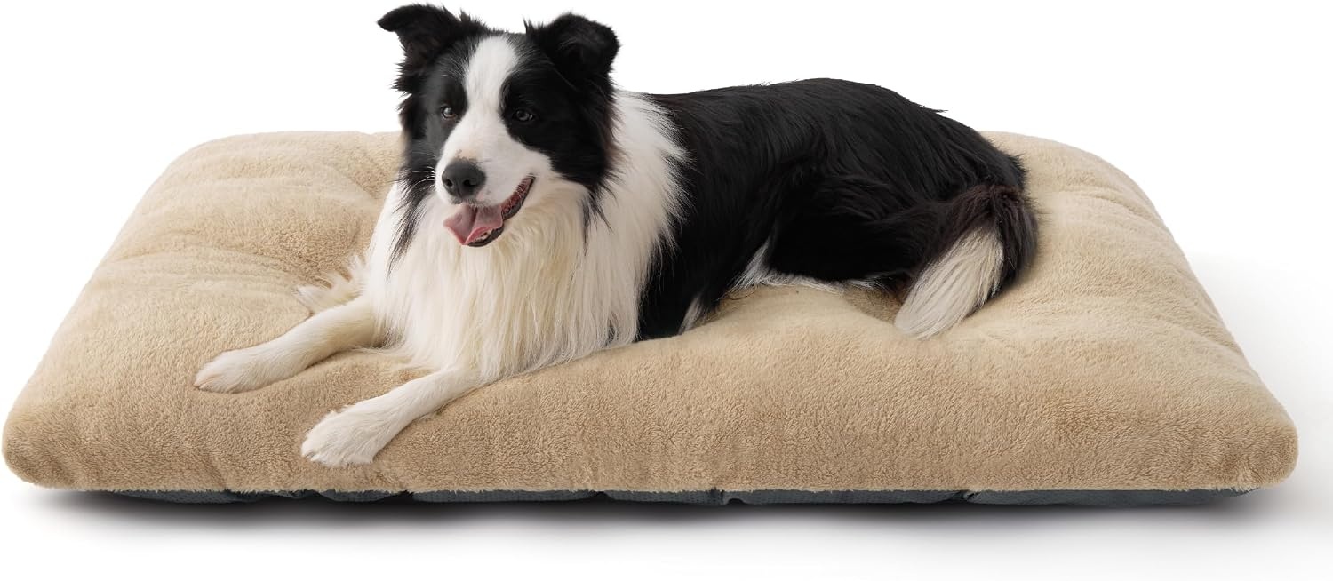 image:imageBedsure Washable XL Dog Bed for Crate Comfort Fluffy Pet Pillow 41x27 Plush Kennel Pad Ultra Soft PP Cotton NonSlip Bottom Machine Washable Pet Sleeping Mat Dark GrayBrown