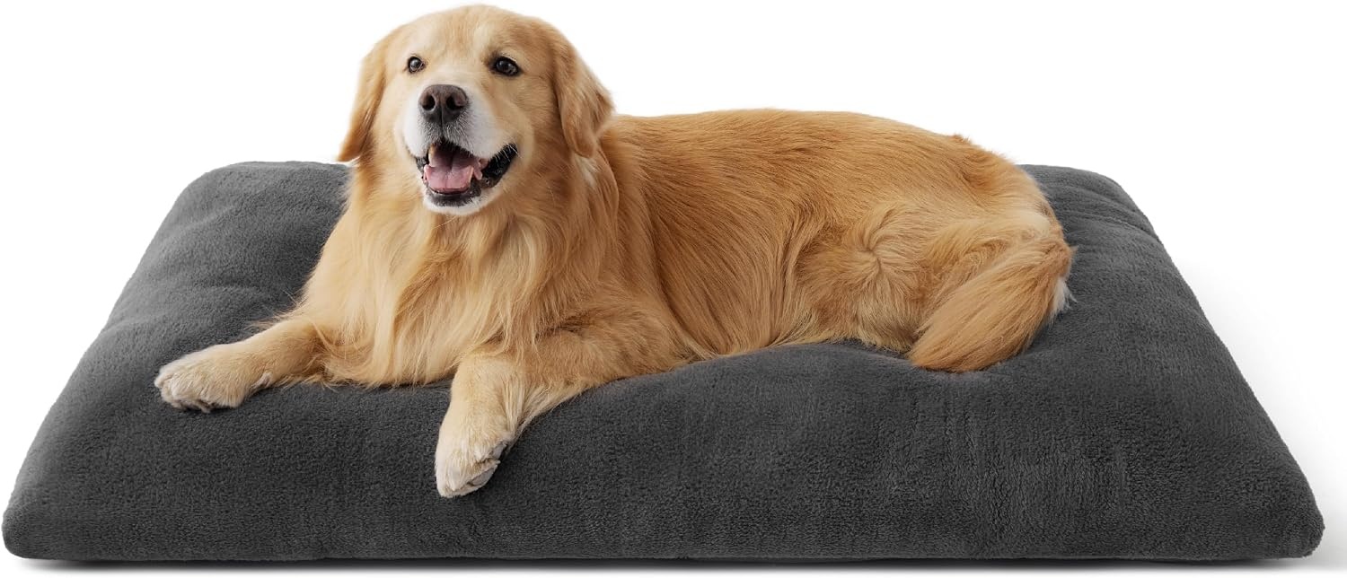 image:imageBedsure Washable XL Dog Bed for Crate Comfort Fluffy Pet Pillow 41x27 Plush Kennel Pad Ultra Soft PP Cotton NonSlip Bottom Machine Washable Pet Sleeping Mat Dark GrayDark Gray