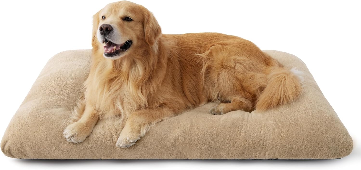 image:imageBedsure Washable XL Dog Bed for Crate Comfort Fluffy Pet Pillow 41x27 Plush Kennel Pad Ultra Soft PP Cotton NonSlip Bottom Machine Washable Pet Sleeping Mat Dark GrayBrown