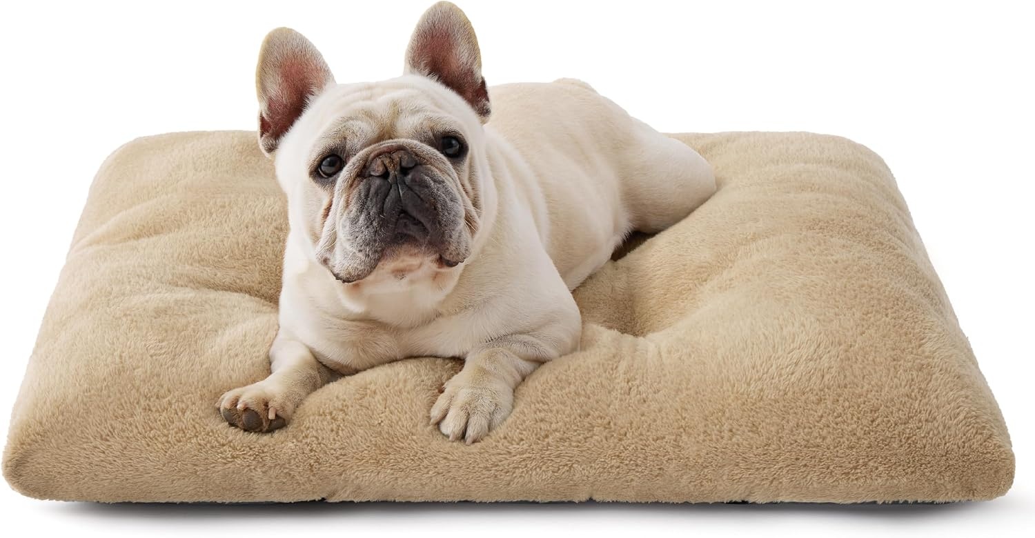 image:imageBedsure Washable XL Dog Bed for Crate Comfort Fluffy Pet Pillow 41x27 Plush Kennel Pad Ultra Soft PP Cotton NonSlip Bottom Machine Washable Pet Sleeping Mat Dark GrayBrown