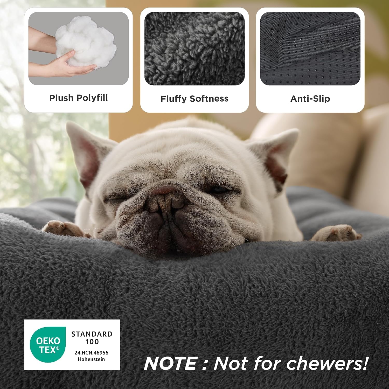 image:imageBedsure Washable XL Dog Bed for Crate Comfort Fluffy Pet Pillow 41x27 Plush Kennel Pad Ultra Soft PP Cotton NonSlip Bottom Machine Washable Pet Sleeping Mat Dark GrayDark Gray