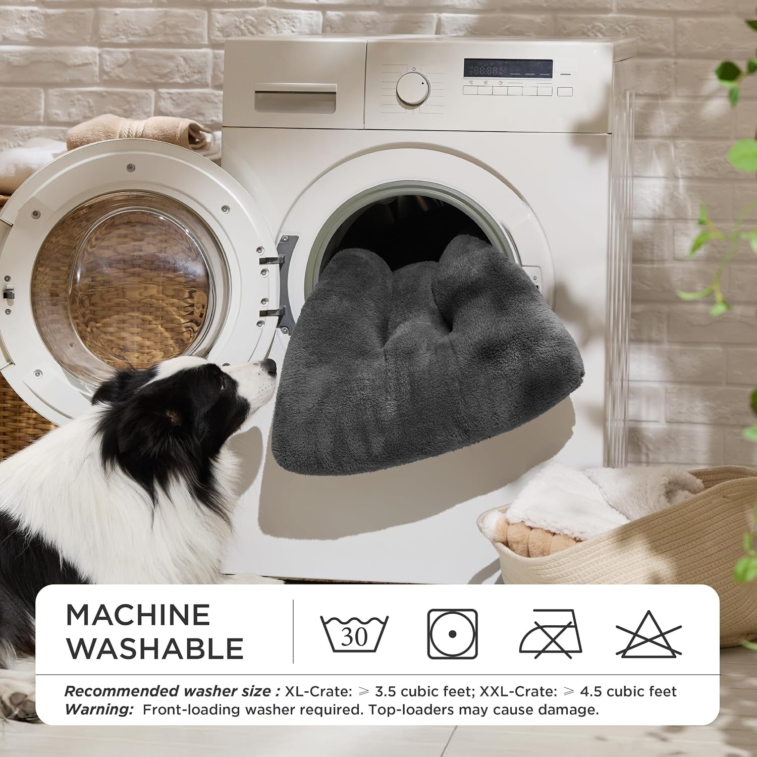 image:imageBedsure Washable XL Dog Bed for Crate Comfort Fluffy Pet Pillow 41x27 Plush Kennel Pad Ultra Soft PP Cotton NonSlip Bottom Machine Washable Pet Sleeping Mat Dark GrayDark Gray