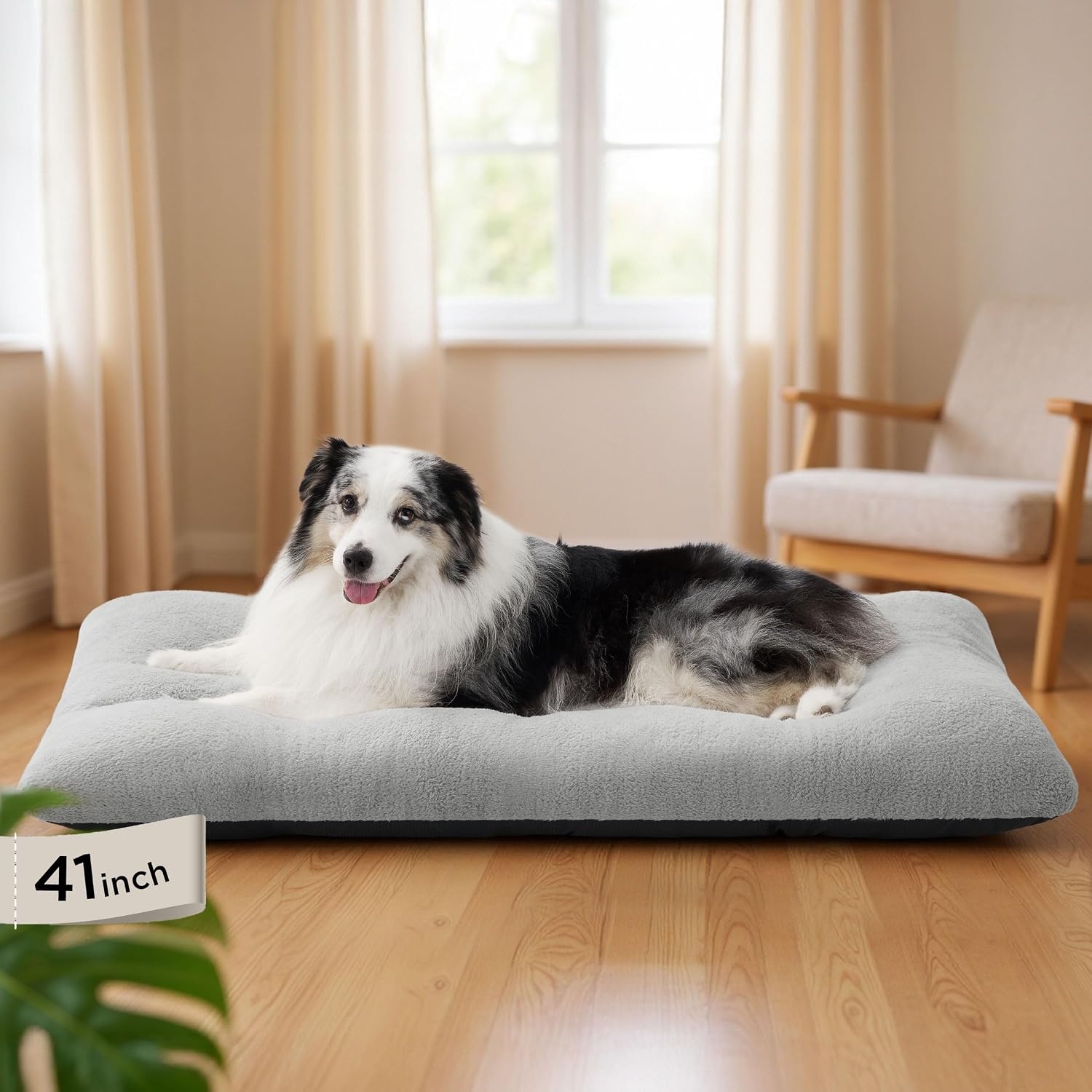 image:imageBedsure Washable XL Dog Bed for Crate Comfort Fluffy Pet Pillow 41x27 Plush Kennel Pad Ultra Soft PP Cotton NonSlip Bottom Machine Washable Pet Sleeping Mat Dark GrayGray