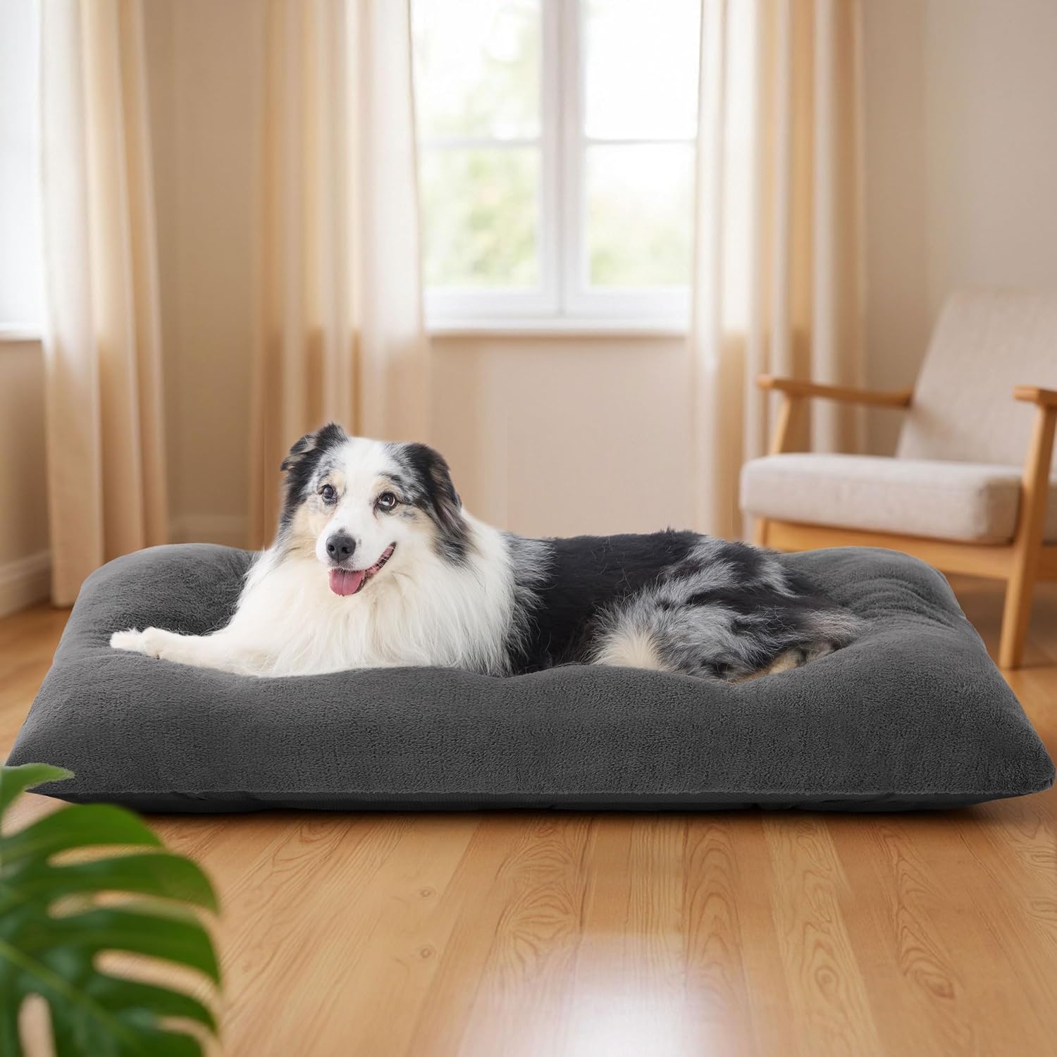 image:imageBedsure Washable XL Dog Bed for Crate Comfort Fluffy Pet Pillow 41x27 Plush Kennel Pad Ultra Soft PP Cotton NonSlip Bottom Machine Washable Pet Sleeping Mat Dark GrayDark Gray