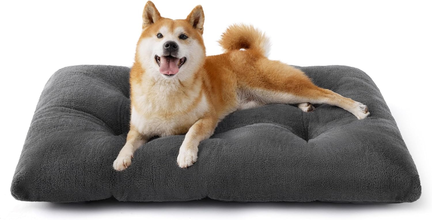 image:imageBedsure Washable XL Dog Bed for Crate Comfort Fluffy Pet Pillow 41x27 Plush Kennel Pad Ultra Soft PP Cotton NonSlip Bottom Machine Washable Pet Sleeping Mat Dark GrayDark Gray