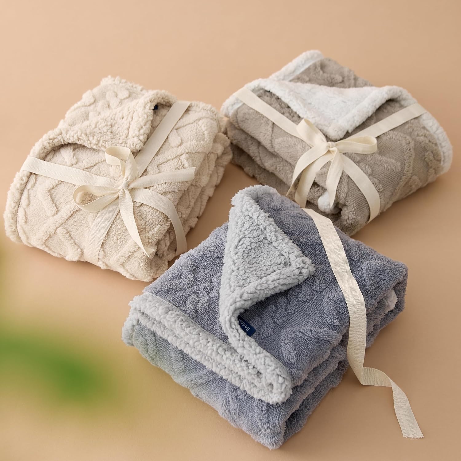 image:imageBedsure Waterproof Dog Blankets for Bed Pet Blanket for Bed Couch Protector Washable Jacquard Coral Fleece Cat Throw Blanket Soft Plush Reversible Furniture Protection Queen 86x90 Pale OakGrey