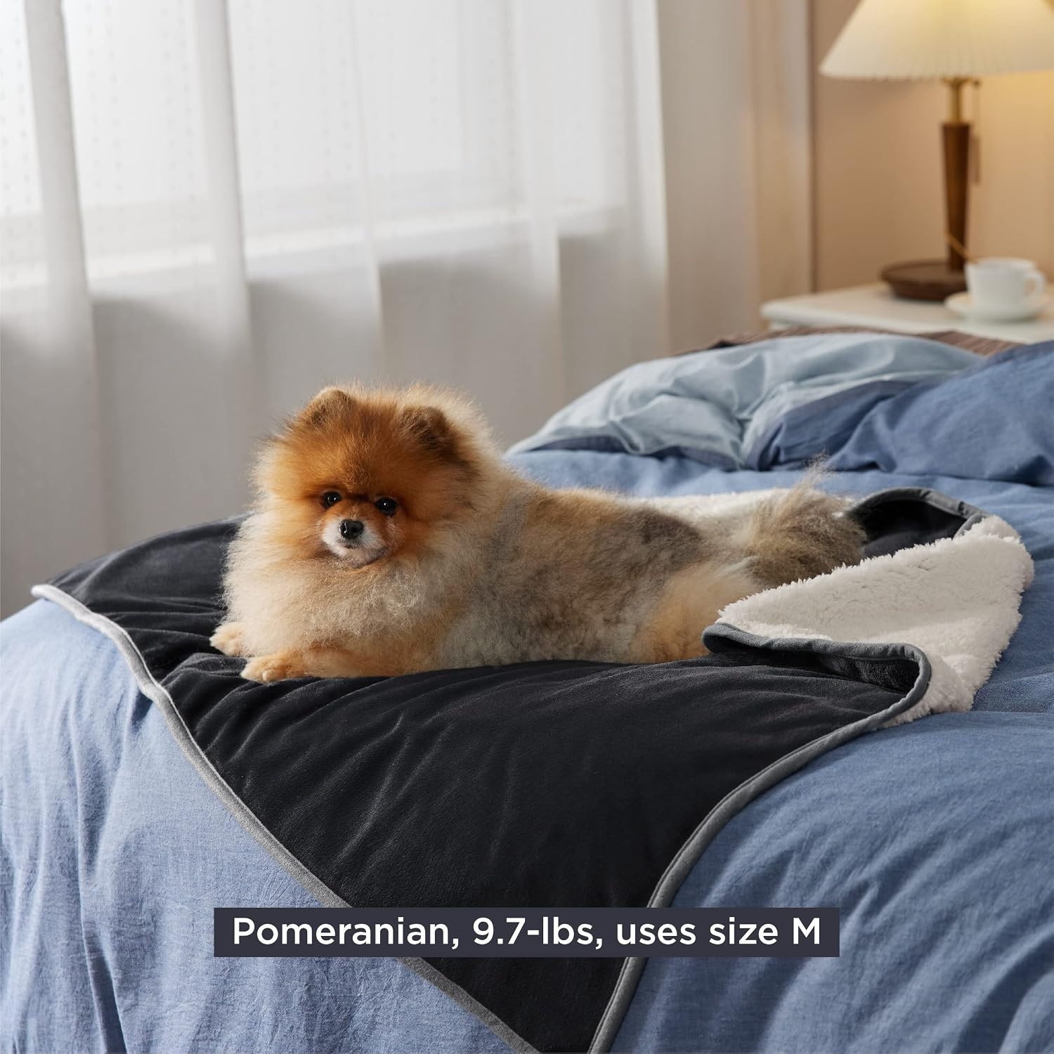 image:imageBedsure Waterproof Dog Blankets for Large Dogs Sherpa Fleece Throw 40X50 Washable Soft Plush Pet Cat Blanket for Couch Cover Reversible Cozy Calming Furniture Protector Warm for Senior DogsGreyBlack