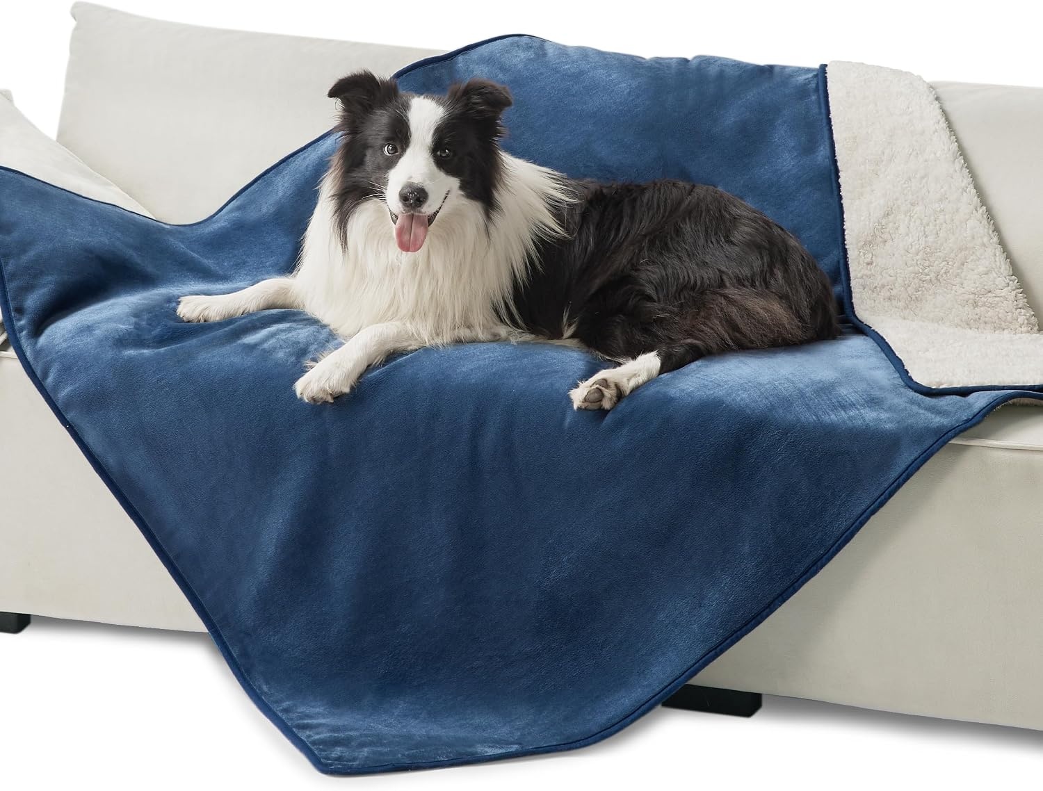 image:imageBedsure Waterproof Dog Blankets for Large Dogs Sherpa Fleece Throw 40X50 Washable Soft Plush Pet Cat Blanket for Couch Cover Reversible Cozy Calming Furniture Protector Warm for Senior DogsGreyBlue