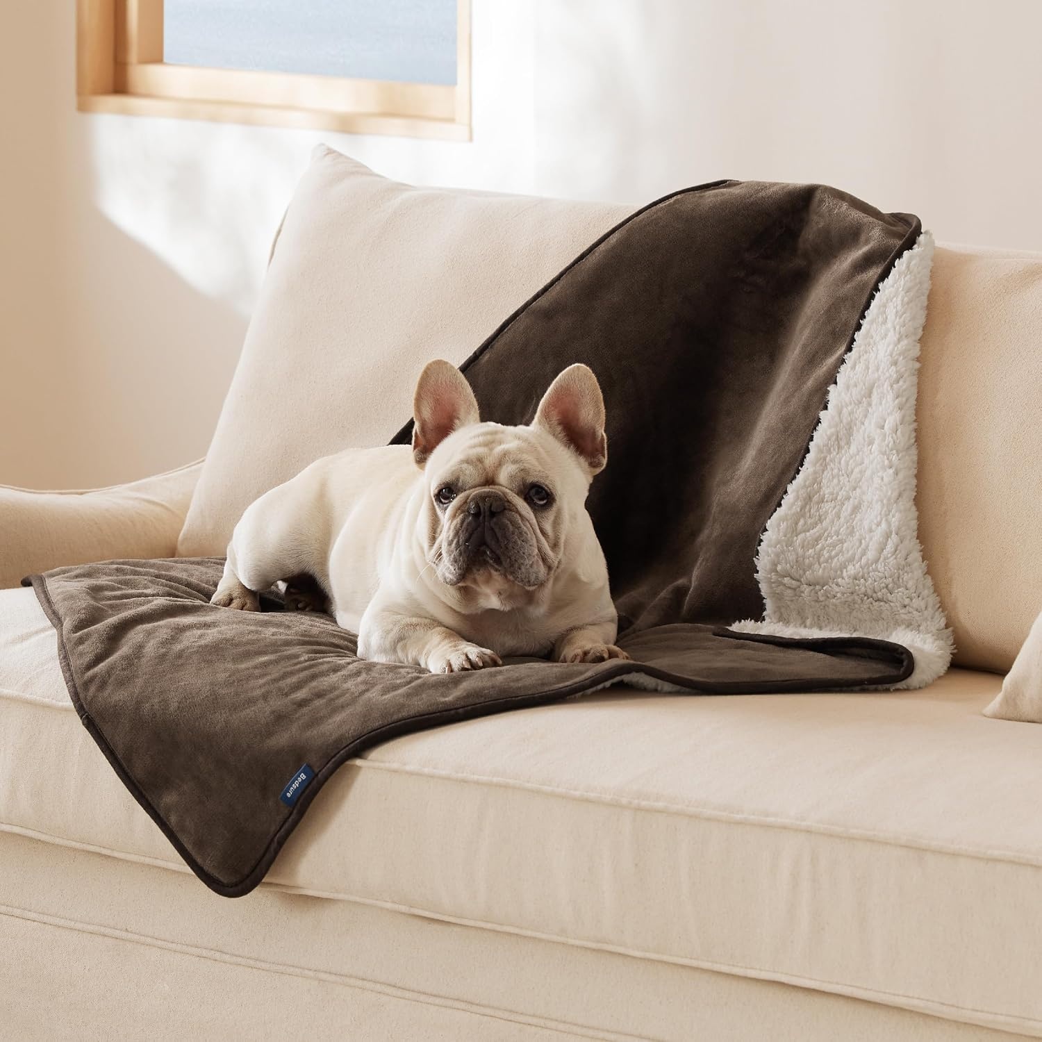 image:imageBedsure Waterproof Dog Blankets for Large Dogs Sherpa Fleece Throw 40X50 Washable Soft Plush Pet Cat Blanket for Couch Cover Reversible Cozy Calming Furniture Protector Warm for Senior DogsGreyCoffee Brown