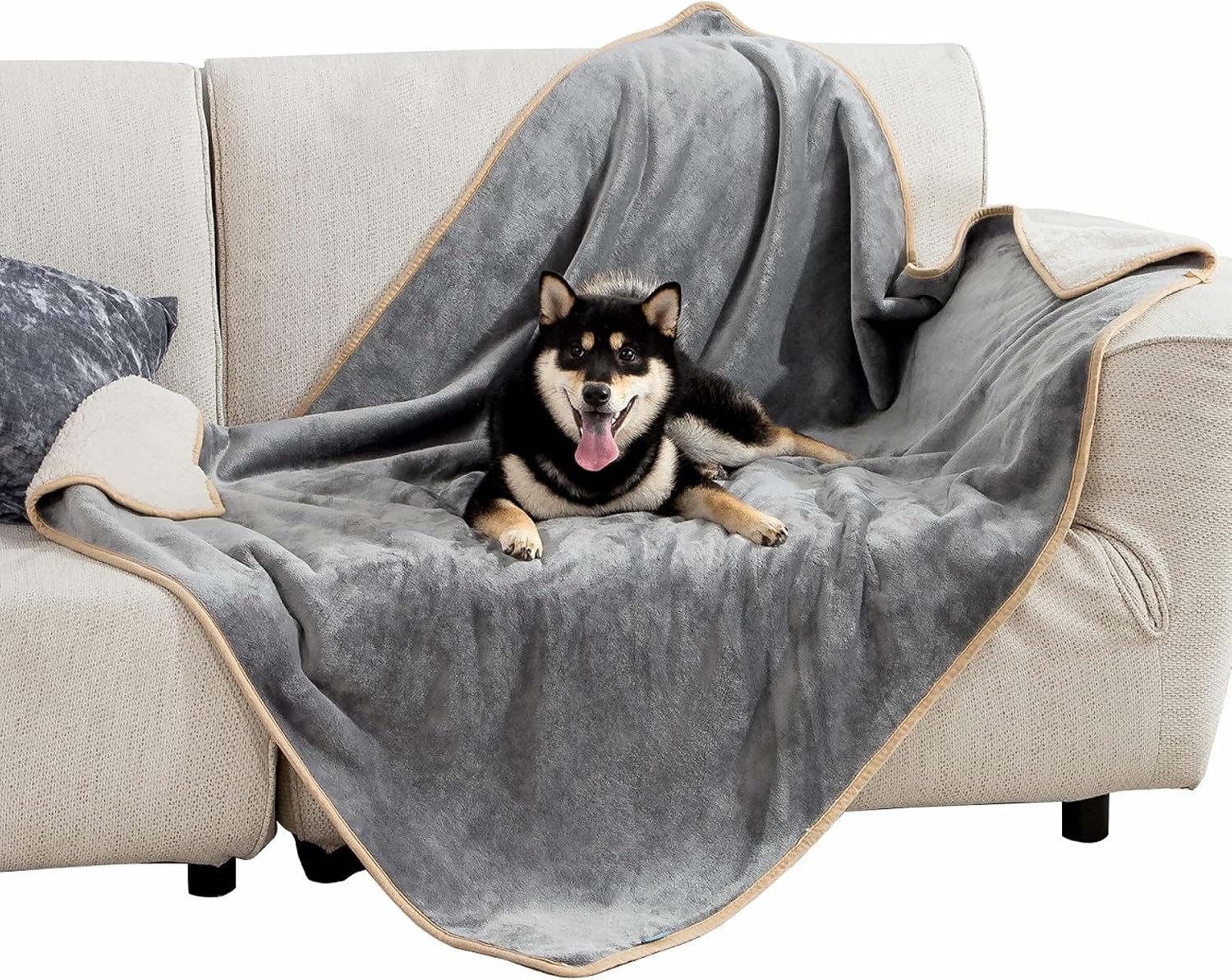 image:imageBedsure Waterproof Dog Blankets for Large Dogs Sherpa Fleece Throw 40X50 Washable Soft Plush Pet Cat Blanket for Couch Cover Reversible Cozy Calming Furniture Protector Warm for Senior DogsGreyGrey