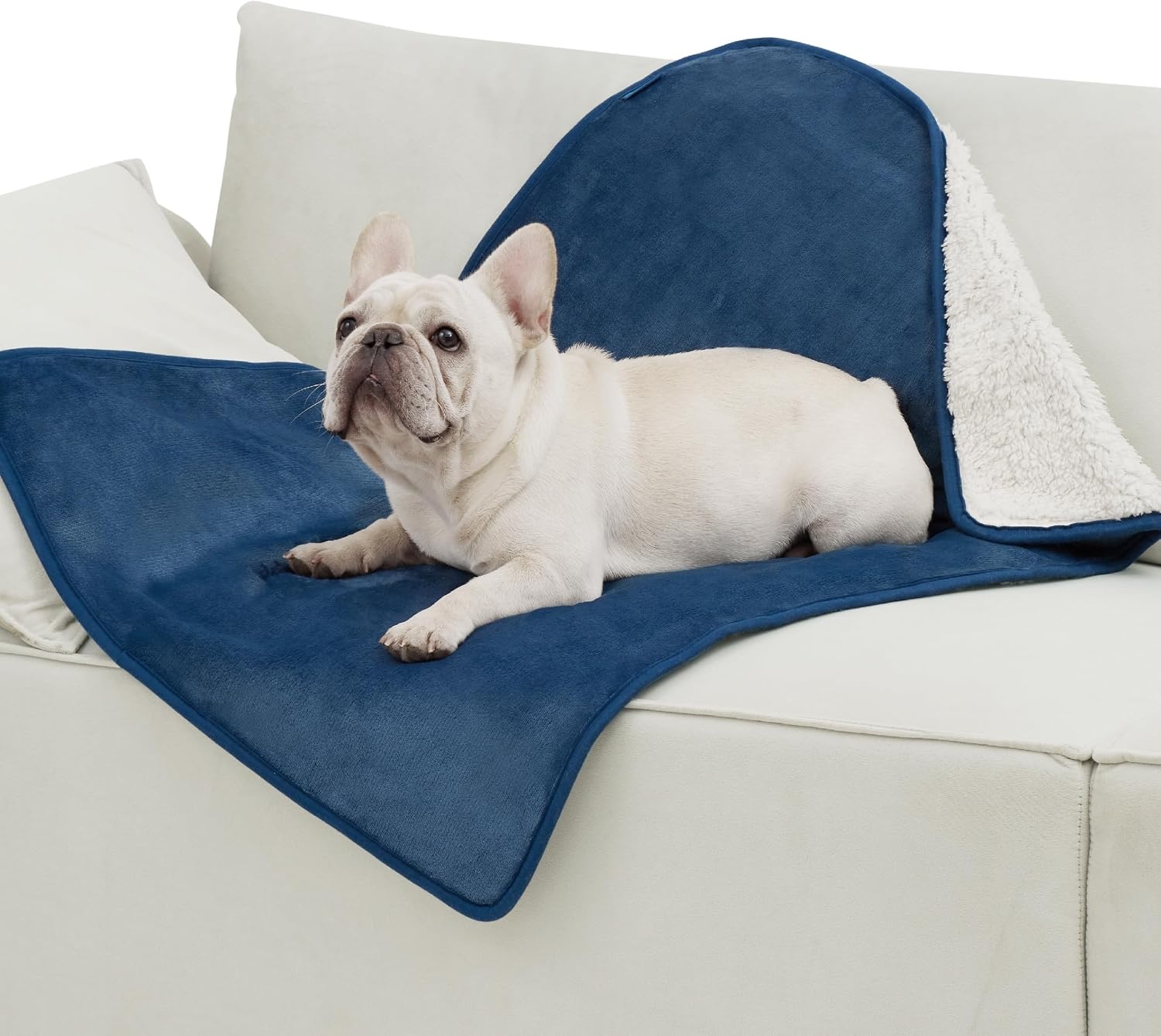 image:imageBedsure Waterproof Dog Blankets for Large Dogs Sherpa Fleece Throw 40X50 Washable Soft Plush Pet Cat Blanket for Couch Cover Reversible Cozy Calming Furniture Protector Warm for Senior DogsGreyBlue