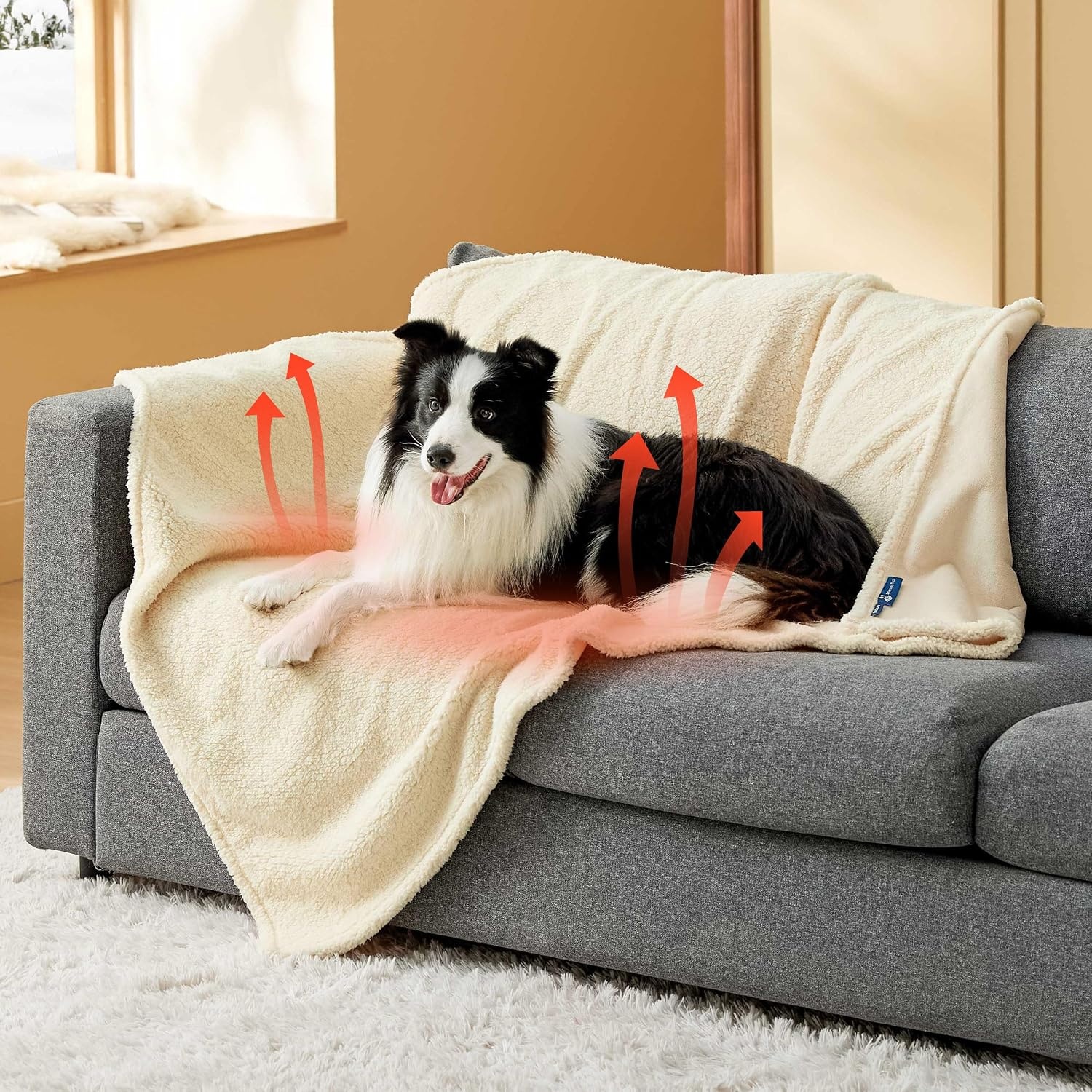 image:imageBedsure Waterproof Dog Blankets for Large Dogs Sherpa Fleece Throw 40X50 Washable Soft Plush Pet Cat Blanket for Couch Cover Reversible Cozy Calming Furniture Protector Warm for Senior DogsGreyAntique Whiteself Warming