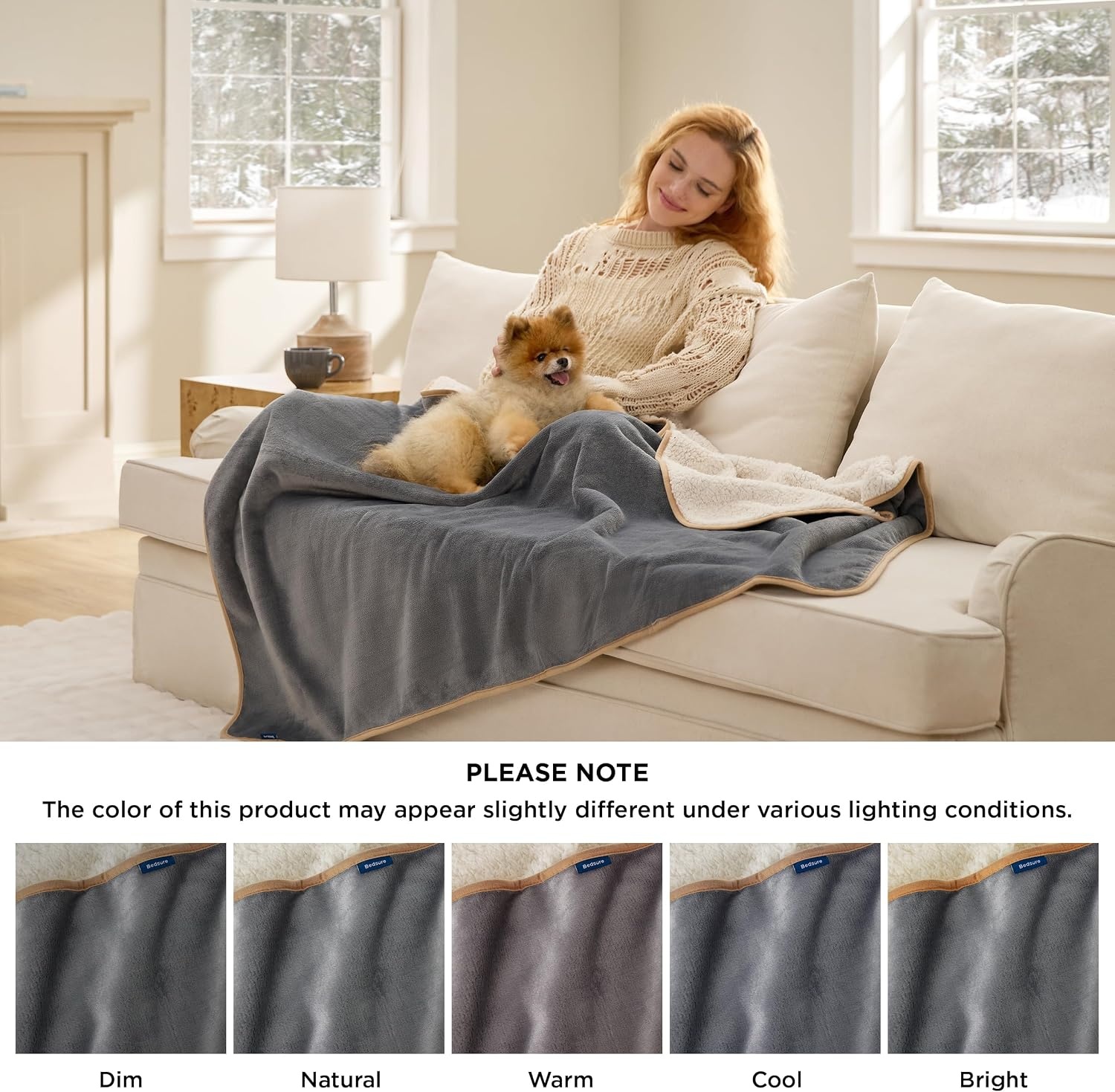 image:imageBedsure Waterproof Dog Blankets for Large Dogs Sherpa Fleece Throw 40X50 Washable Soft Plush Pet Cat Blanket for Couch Cover Reversible Cozy Calming Furniture Protector Warm for Senior DogsGreyGrey