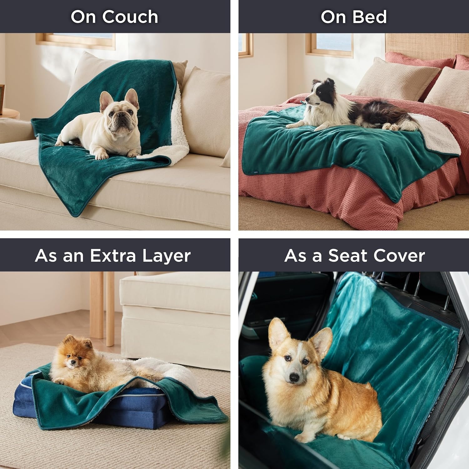 image:imageBedsure Waterproof Dog Blankets for Large Dogs Sherpa Fleece Throw 40X50 Washable Soft Plush Pet Cat Blanket for Couch Cover Reversible Cozy Calming Furniture Protector Warm for Senior DogsGreyGreen