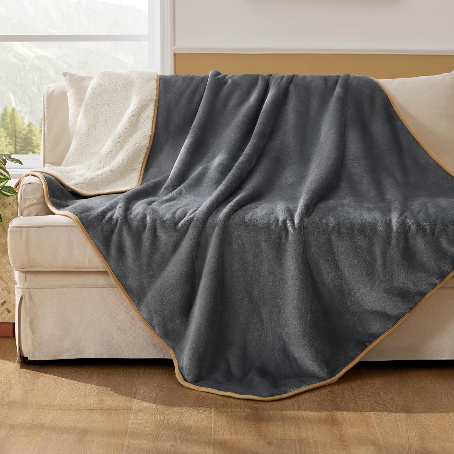 image:imageBedsure Waterproof Dog Blankets for Large Dogs Sherpa Fleece Throw 40X50 Washable Soft Plush Pet Cat Blanket for Couch Cover Reversible Cozy Calming Furniture Protector Warm for Senior DogsGreyGrey