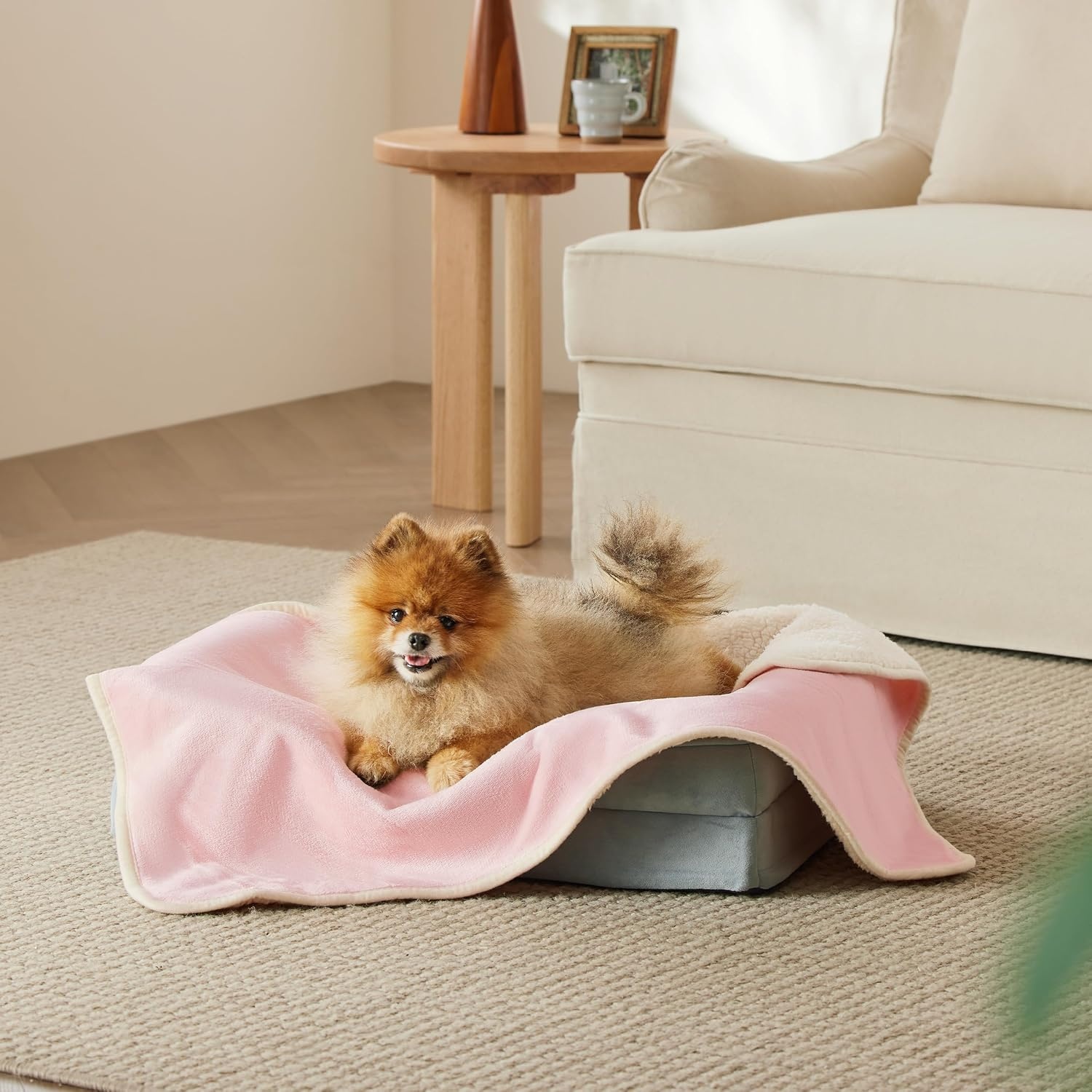 image:imageBedsure Waterproof Dog Blankets for Large Dogs Sherpa Fleece Throw 40X50 Washable Soft Plush Pet Cat Blanket for Couch Cover Reversible Cozy Calming Furniture Protector Warm for Senior DogsGreyAzalea Pink