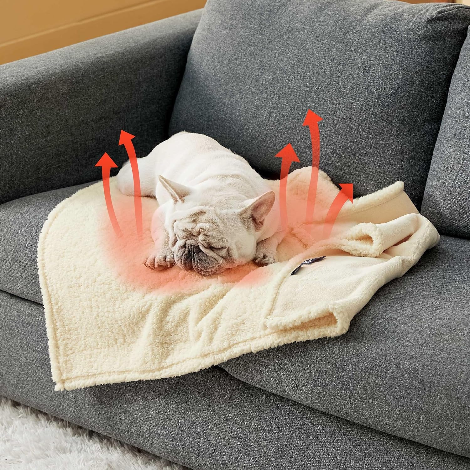 image:imageBedsure Waterproof Dog Blankets for Large Dogs Sherpa Fleece Throw 40X50 Washable Soft Plush Pet Cat Blanket for Couch Cover Reversible Cozy Calming Furniture Protector Warm for Senior DogsGreyAntique Whiteself Warming