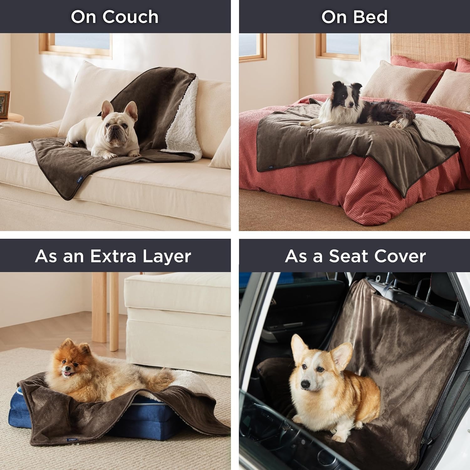 image:imageBedsure Waterproof Dog Blankets for Large Dogs Sherpa Fleece Throw 40X50 Washable Soft Plush Pet Cat Blanket for Couch Cover Reversible Cozy Calming Furniture Protector Warm for Senior DogsGreyCoffee Brown