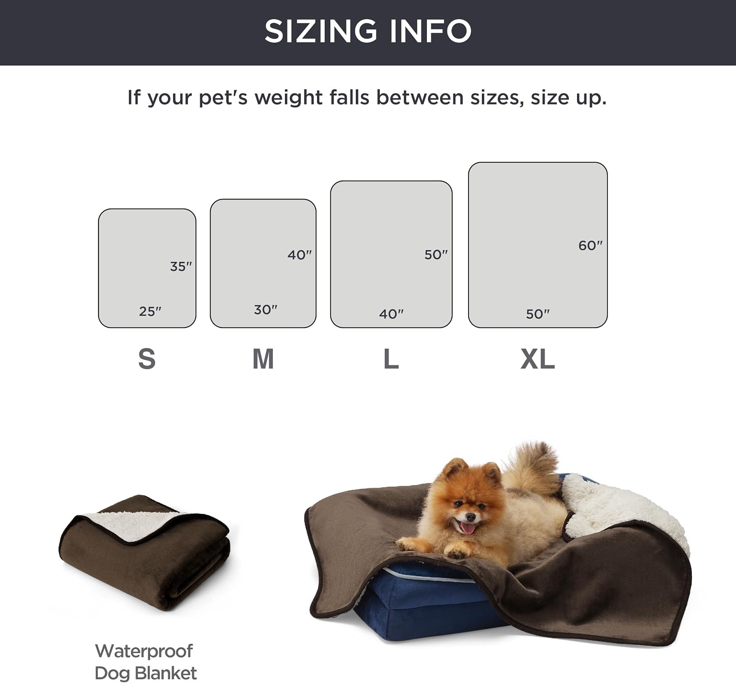 image:imageBedsure Waterproof Dog Blankets for Large Dogs Sherpa Fleece Throw 40X50 Washable Soft Plush Pet Cat Blanket for Couch Cover Reversible Cozy Calming Furniture Protector Warm for Senior DogsGreyCoffee Brown