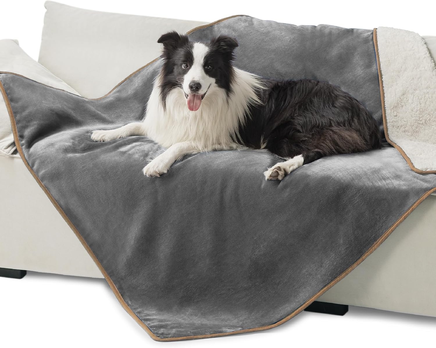 image:imageBedsure Waterproof Dog Blankets for Large Dogs Sherpa Fleece Throw 40X50 Washable Soft Plush Pet Cat Blanket for Couch Cover Reversible Cozy Calming Furniture Protector Warm for Senior DogsGreyGrey