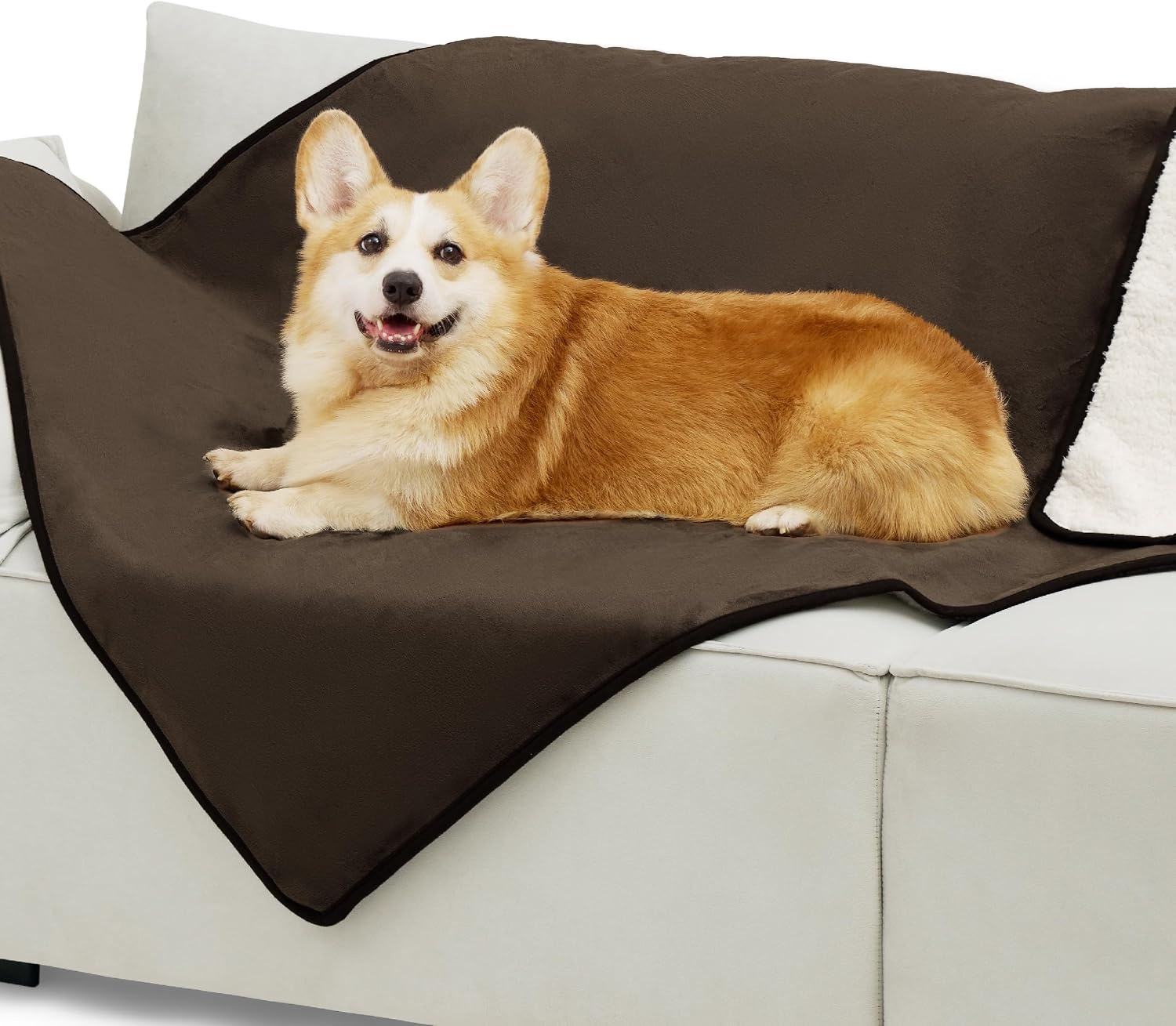 image:imageBedsure Waterproof Dog Blankets for Large Dogs Sherpa Fleece Throw 40X50 Washable Soft Plush Pet Cat Blanket for Couch Cover Reversible Cozy Calming Furniture Protector Warm for Senior DogsGreyCoffee Brown