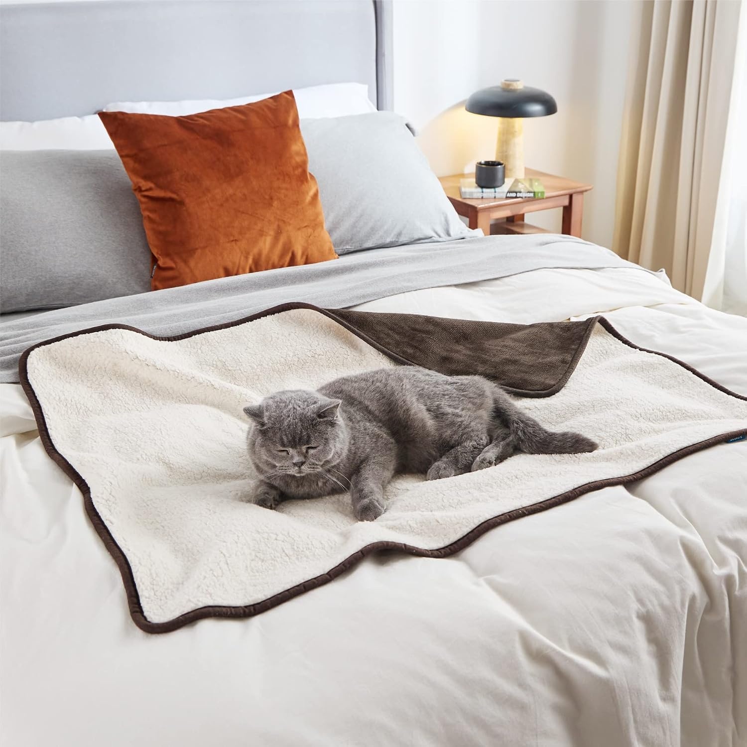 image:imageBedsure Waterproof Dog Blankets for Large Dogs Sherpa Fleece Throw 40X50 Washable Soft Plush Pet Cat Blanket for Couch Cover Reversible Cozy Calming Furniture Protector Warm for Senior DogsGreyCoffee Brown