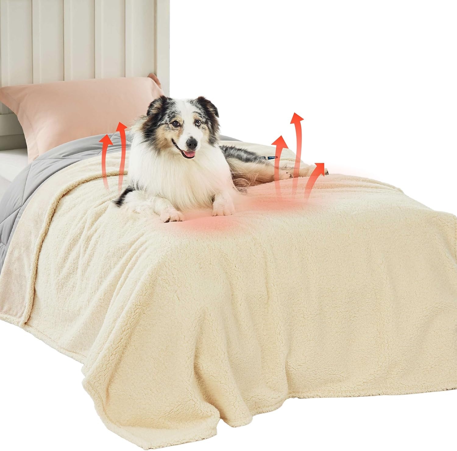 image:imageBedsure Waterproof Dog Blankets for Large Dogs Sherpa Fleece Throw 40X50 Washable Soft Plush Pet Cat Blanket for Couch Cover Reversible Cozy Calming Furniture Protector Warm for Senior DogsGreyAntique Whiteself Warming