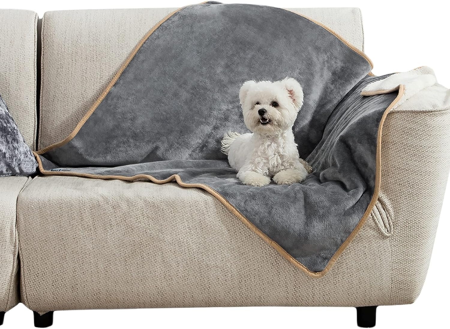 image:imageBedsure Waterproof Dog Blankets for Large Dogs Sherpa Fleece Throw 40X50 Washable Soft Plush Pet Cat Blanket for Couch Cover Reversible Cozy Calming Furniture Protector Warm for Senior DogsGreyGrey