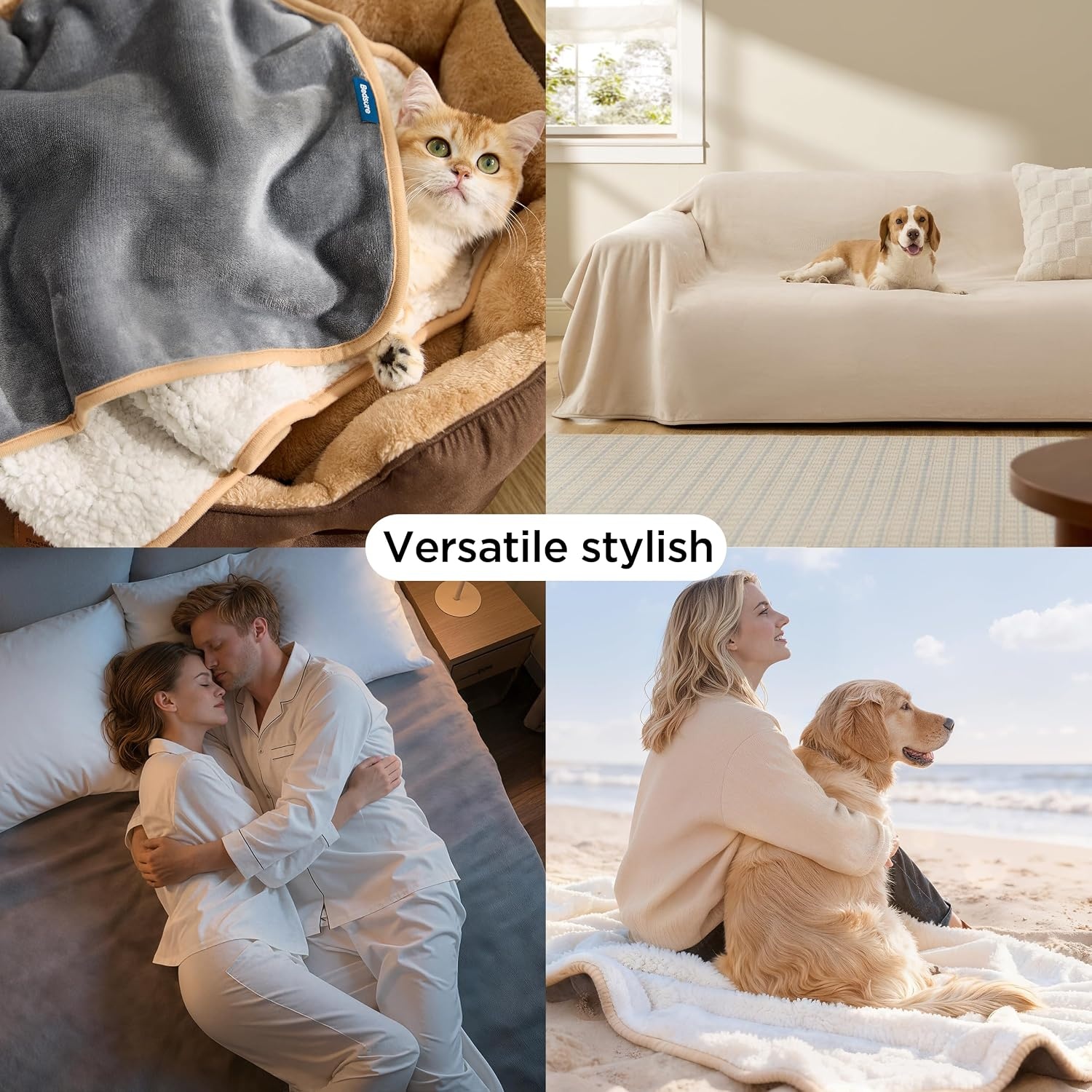 image:imageBedsure Waterproof Dog Blankets for Large Dogs Sherpa Fleece Throw 40X50 Washable Soft Plush Pet Cat Blanket for Couch Cover Reversible Cozy Calming Furniture Protector Warm for Senior DogsGreyGrey