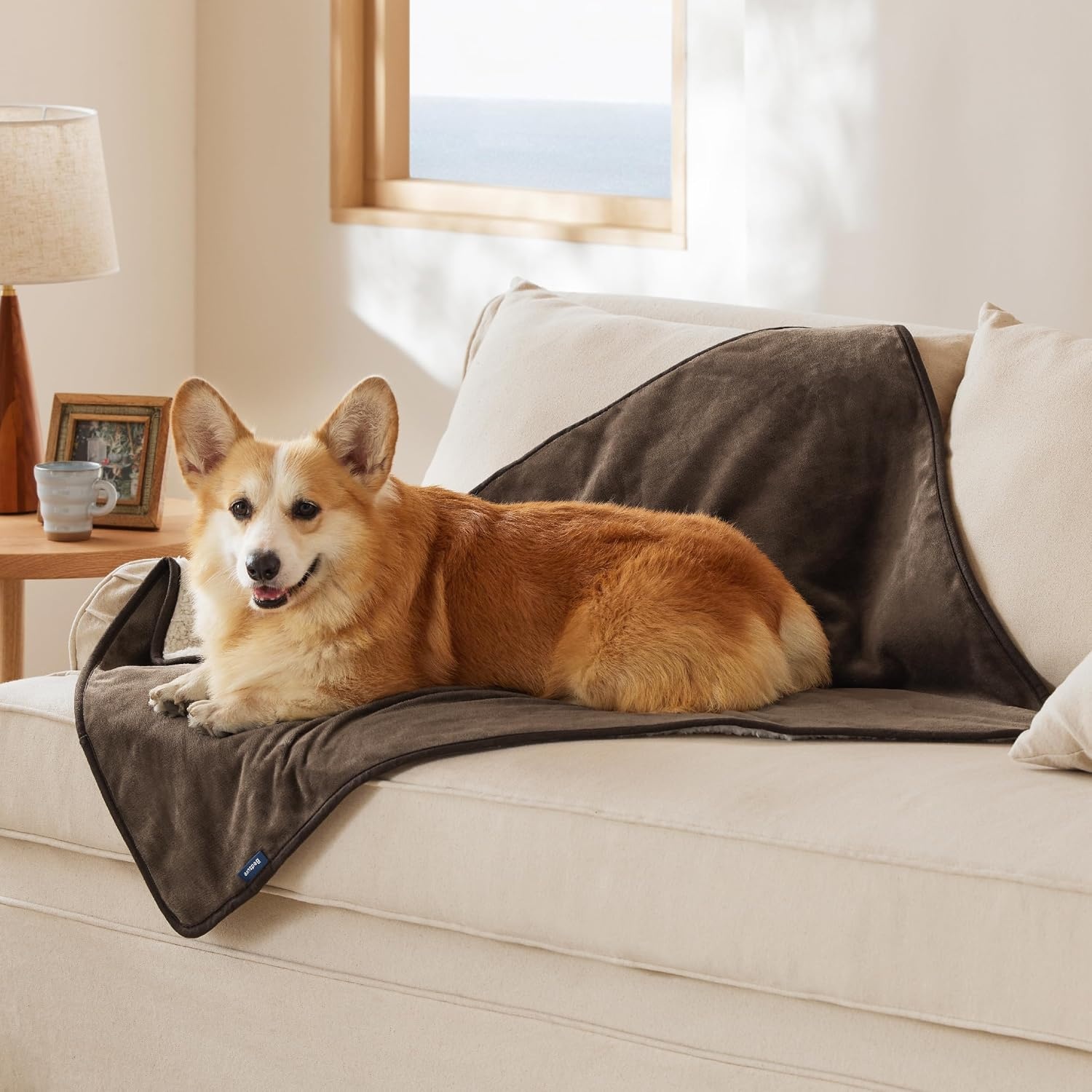 image:imageBedsure Waterproof Dog Blankets for Large Dogs Sherpa Fleece Throw 40X50 Washable Soft Plush Pet Cat Blanket for Couch Cover Reversible Cozy Calming Furniture Protector Warm for Senior DogsGreyCoffee Brown