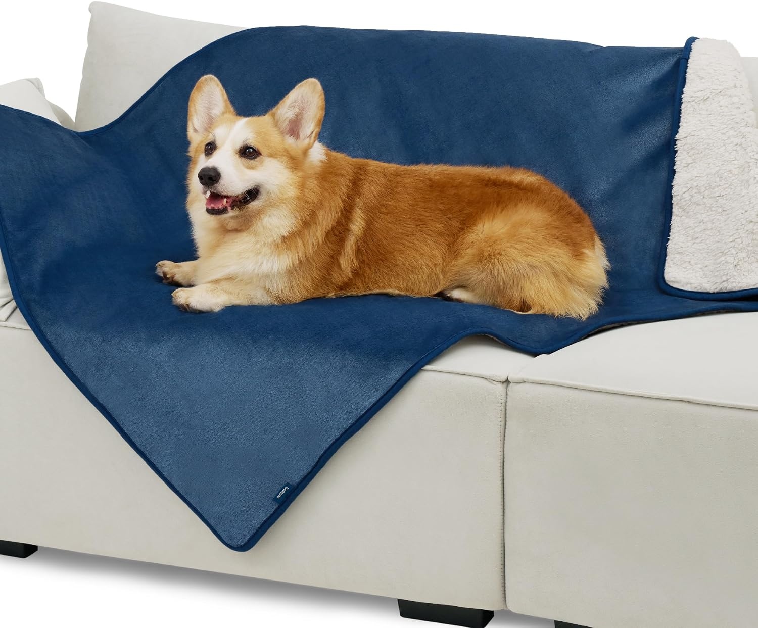 image:imageBedsure Waterproof Dog Blankets for Large Dogs Sherpa Fleece Throw 40X50 Washable Soft Plush Pet Cat Blanket for Couch Cover Reversible Cozy Calming Furniture Protector Warm for Senior DogsGreyBlue