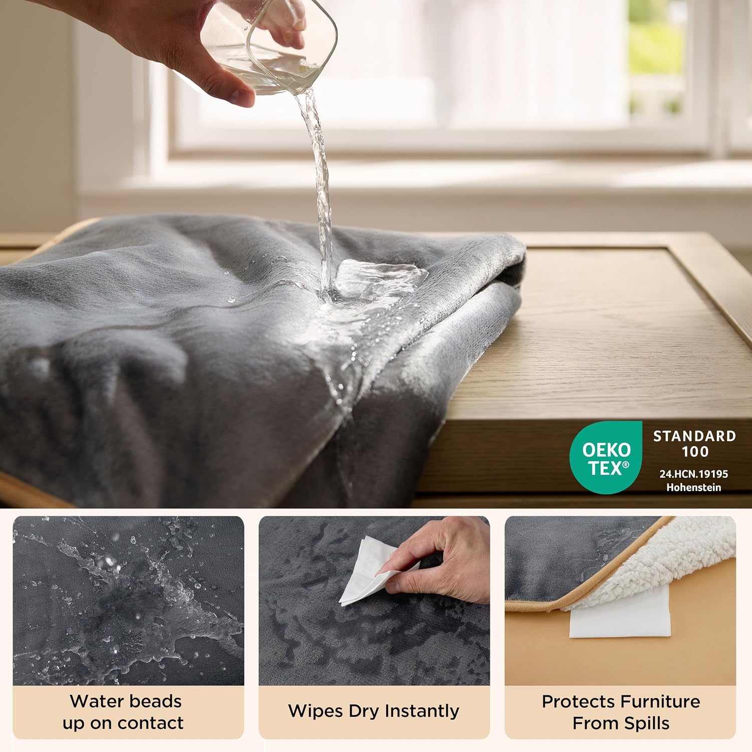 image:imageBedsure Waterproof Dog Blankets for Large Dogs Sherpa Fleece Throw 40X50 Washable Soft Plush Pet Cat Blanket for Couch Cover Reversible Cozy Calming Furniture Protector Warm for Senior DogsGreyGrey