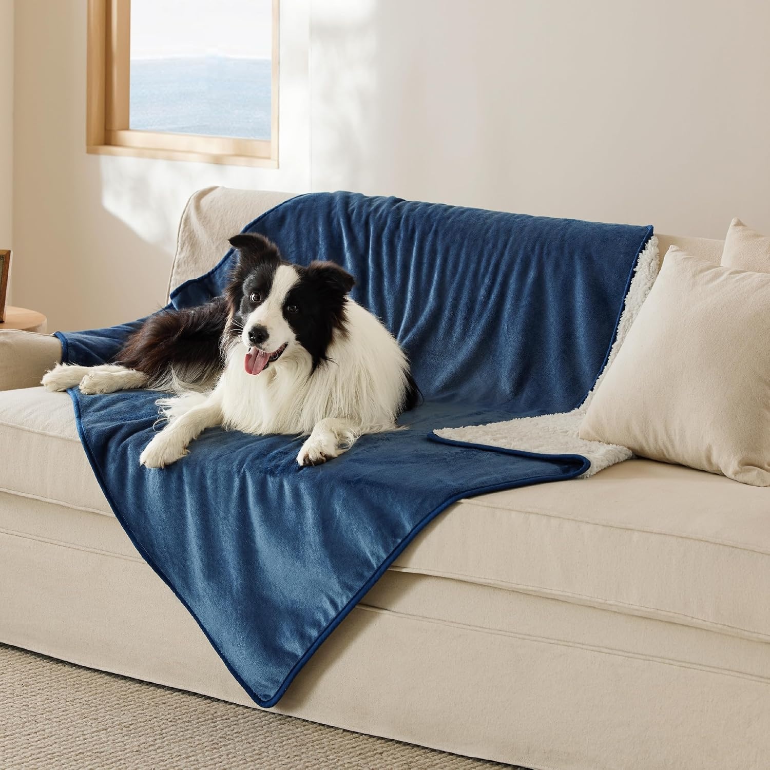 image:imageBedsure Waterproof Dog Blankets for Large Dogs Sherpa Fleece Throw 40X50 Washable Soft Plush Pet Cat Blanket for Couch Cover Reversible Cozy Calming Furniture Protector Warm for Senior DogsGreyBlue