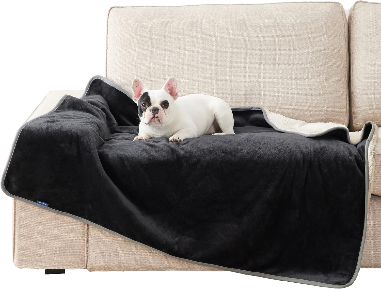 image:imageBedsure Waterproof Dog Blankets for Large Dogs Sherpa Fleece Throw 40X50 Washable Soft Plush Pet Cat Blanket for Couch Cover Reversible Cozy Calming Furniture Protector Warm for Senior DogsGreyBlack