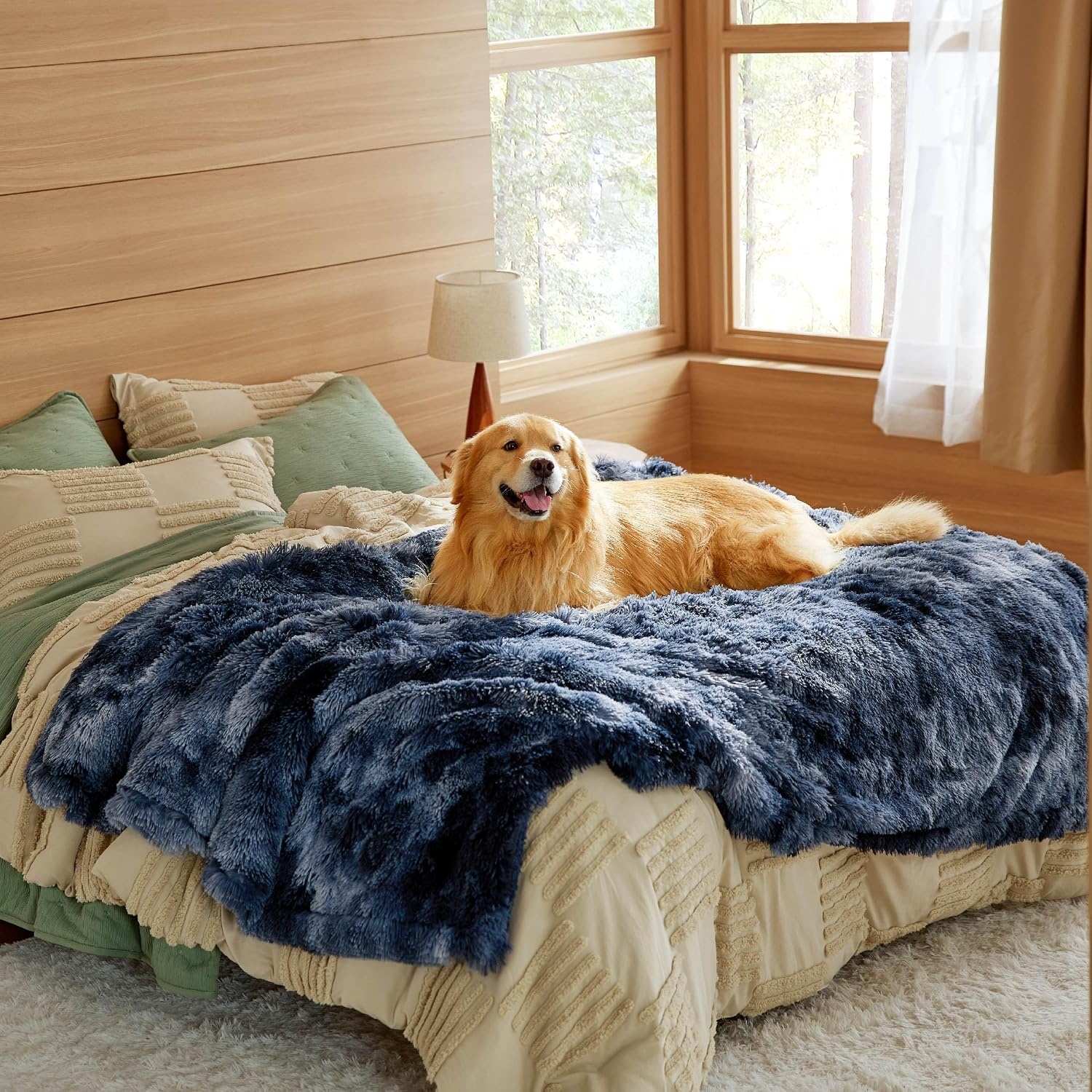 image:imageBedsure Waterproof Dog Blankets for Medium Dogs Fluffy Faux Fur 40x50 Plush Fuzzy Reversible Pet Blankets for Couch and Dog BedSoft Calming Throw Cat Blanket Washable Dog Gift GreyTiedye Navy